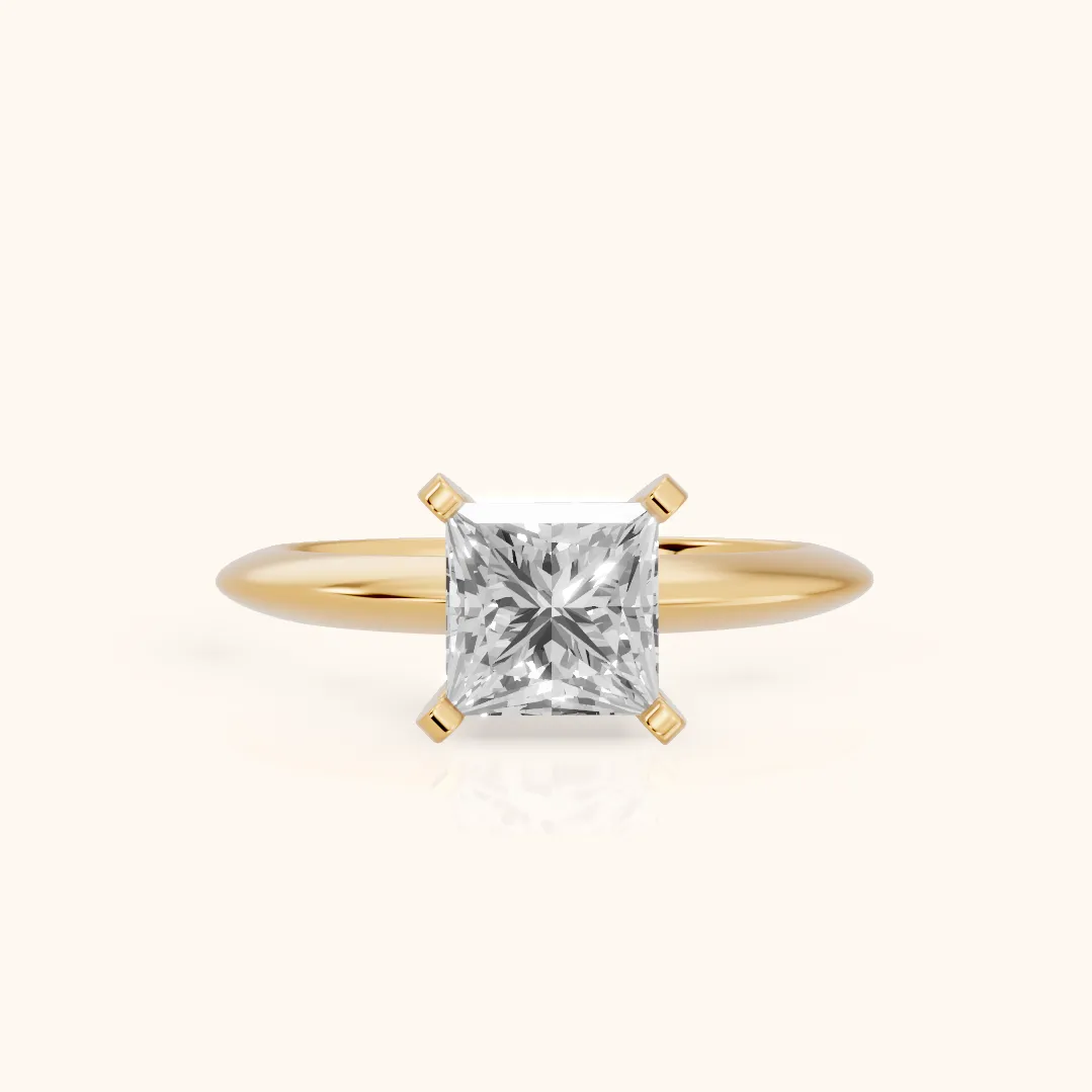 Amira Six-Prong Solitaire Princess Diamond Engagement Ring in Yellow Gold — view 2
