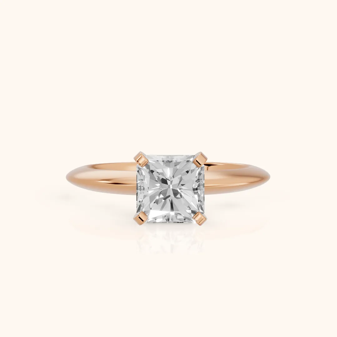 Amira Six-Prong Solitaire Radiant Diamond Engagement Ring in Rose Gold — view 2