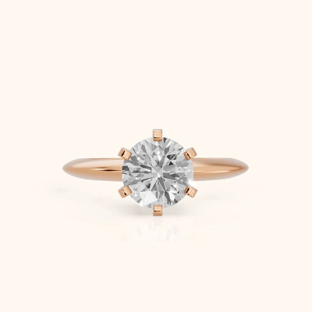 Amira Six-Prong Solitaire Round Diamond Engagement Ring in Rose Gold — view 2