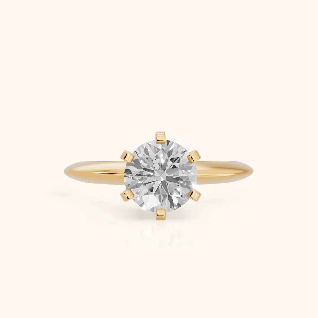 Amira Six-Prong Solitaire Round Diamond Engagement Ring in Yellow Gold — view 2