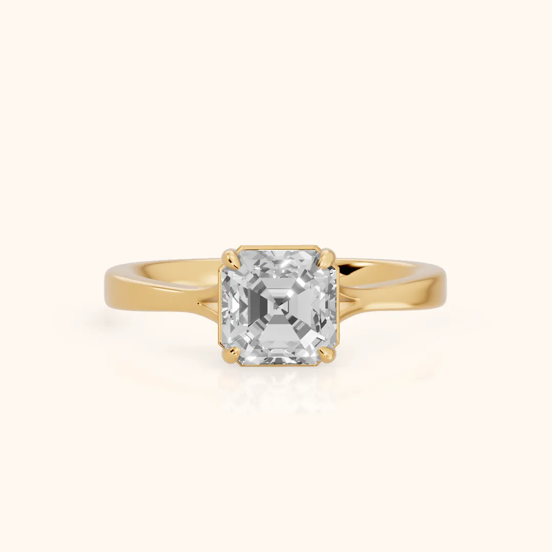 Anais Trellis Solitaire Asscher Diamond Engagement Ring in Yellow Gold — view 2
