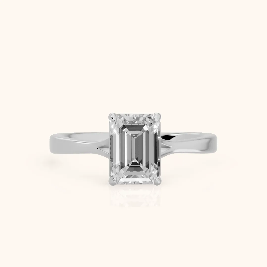 Anais Trellis Solitaire Emerald Diamond Engagement Ring in White Gold — view 2