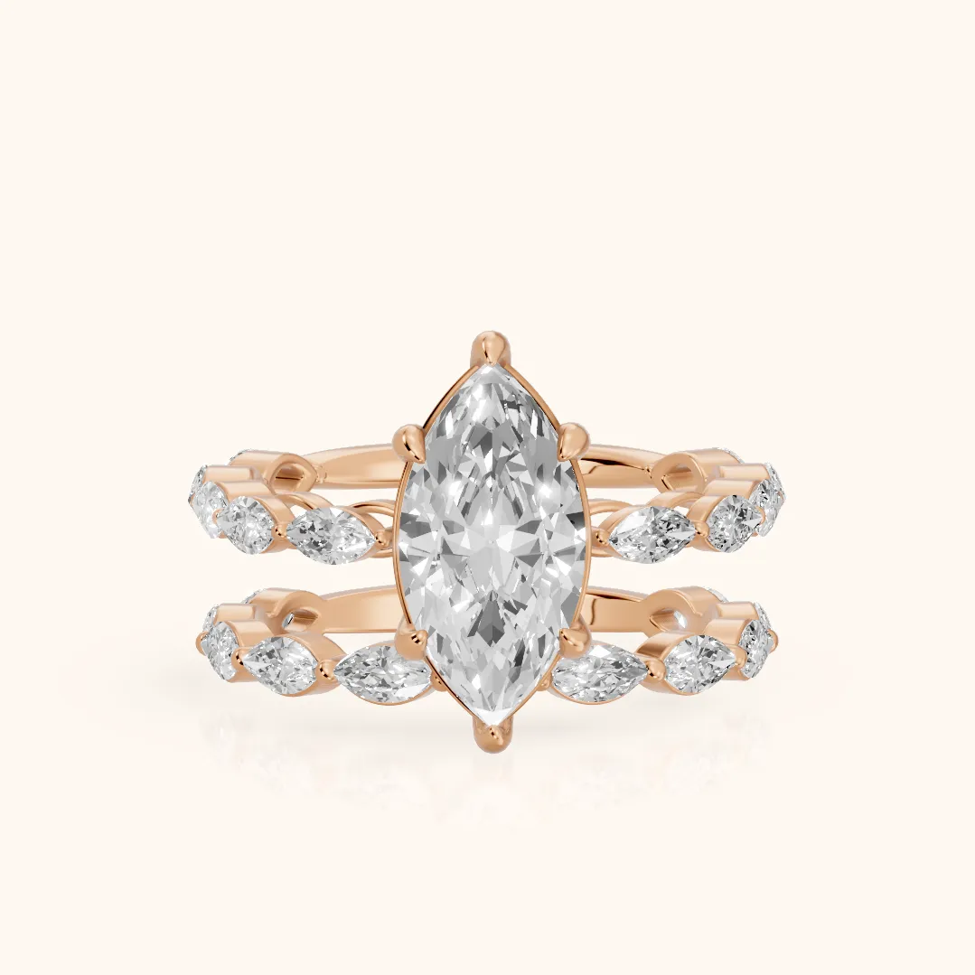 Elina Split Shank Marquise Accent Marquise Diamond Engagement Ring in Rose Gold — view 2