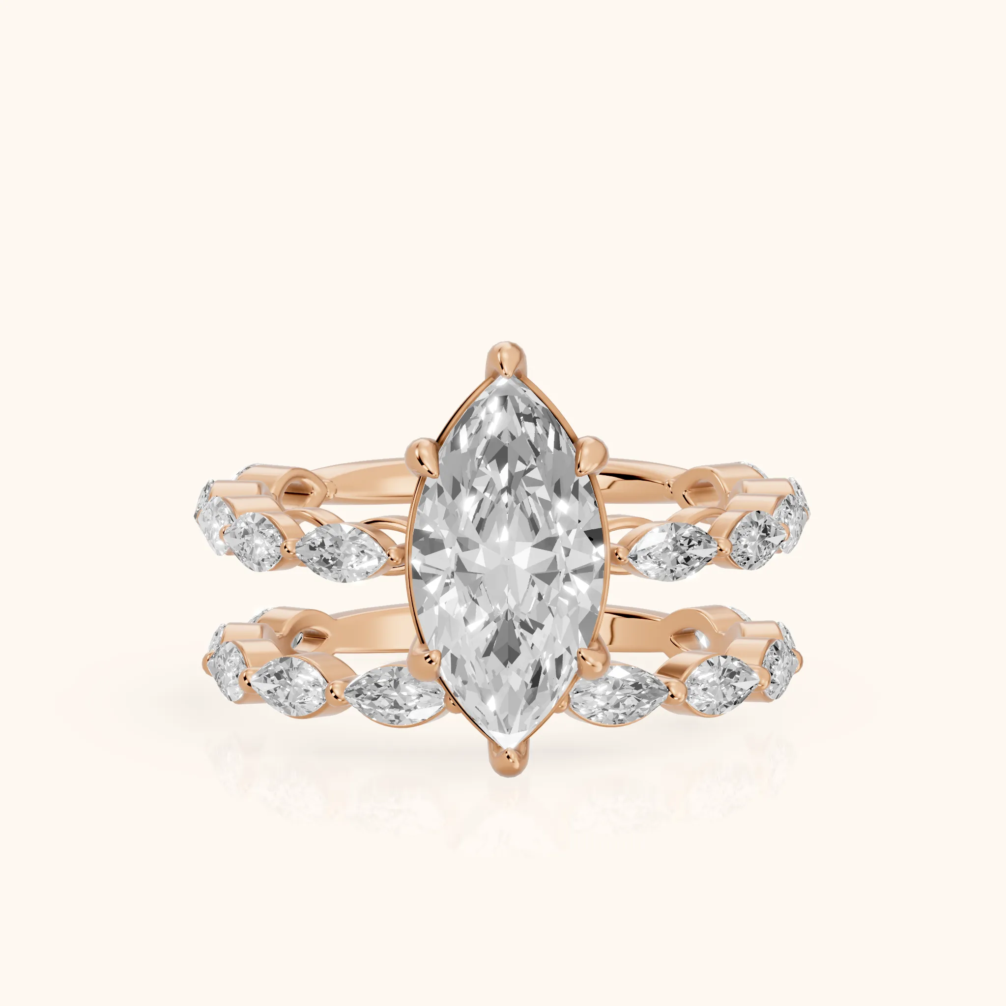Elina Split Shank Marquise Accent Marquise Diamond Engagement Ring in Rose Gold — view 1