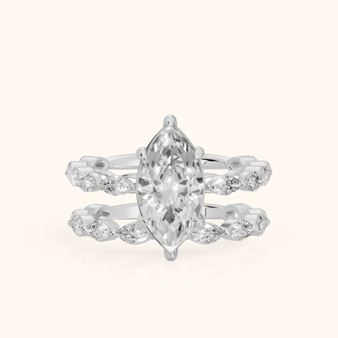 Elina Split Shank Marquise Accent Marquise Diamond Engagement Ring in Silver — view 2
