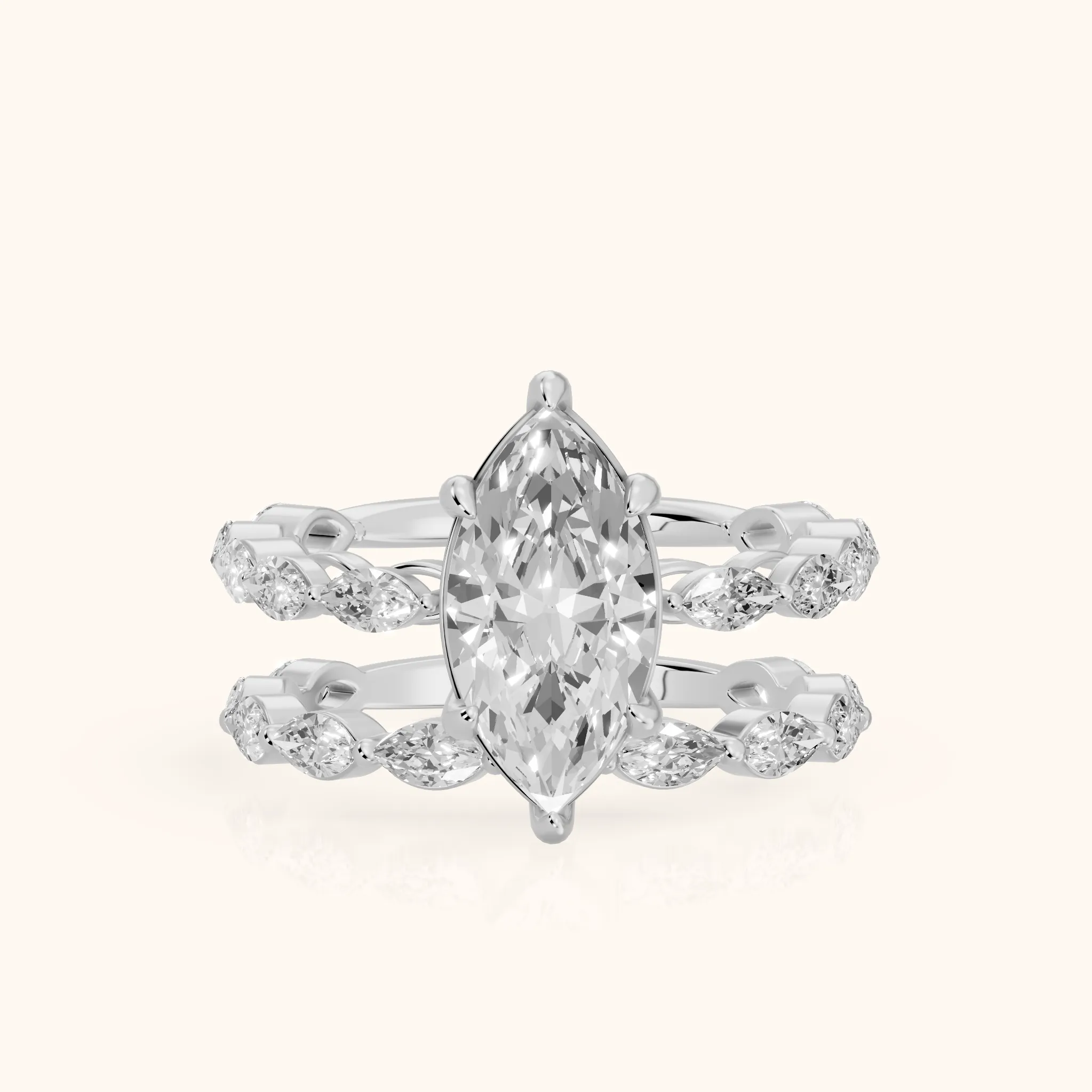 Elina Split Shank Marquise Accent Marquise Diamond Engagement Ring in Silver — view 1