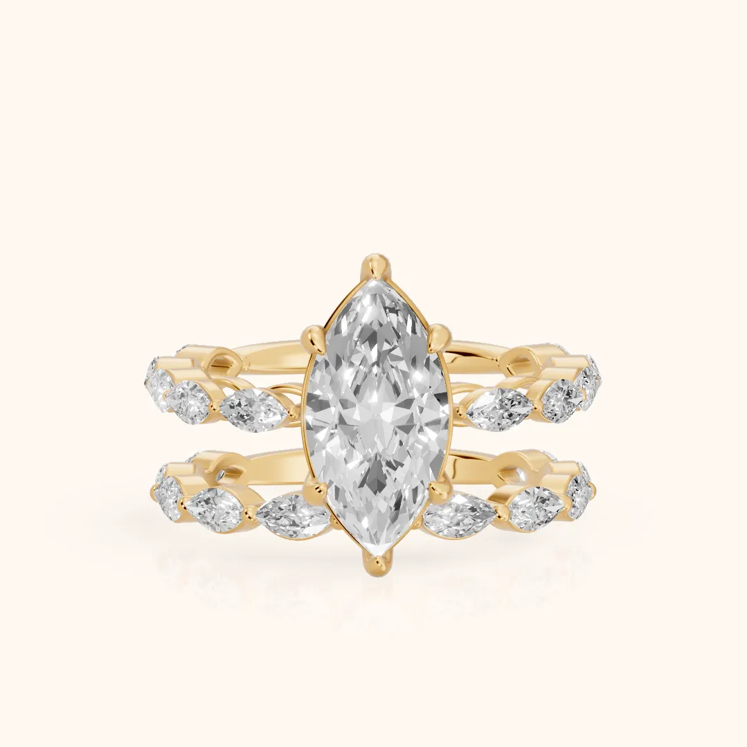Elina Split Shank Marquise Accent Marquise Diamond Engagement Ring in Yellow Gold — view 2
