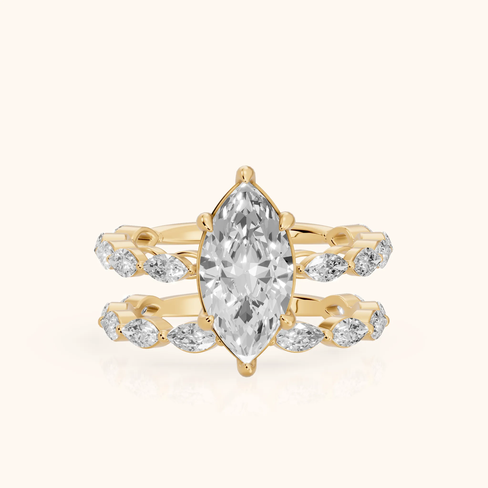 Elina Split Shank Marquise Accent Marquise Diamond Engagement Ring in Yellow Gold — view 1