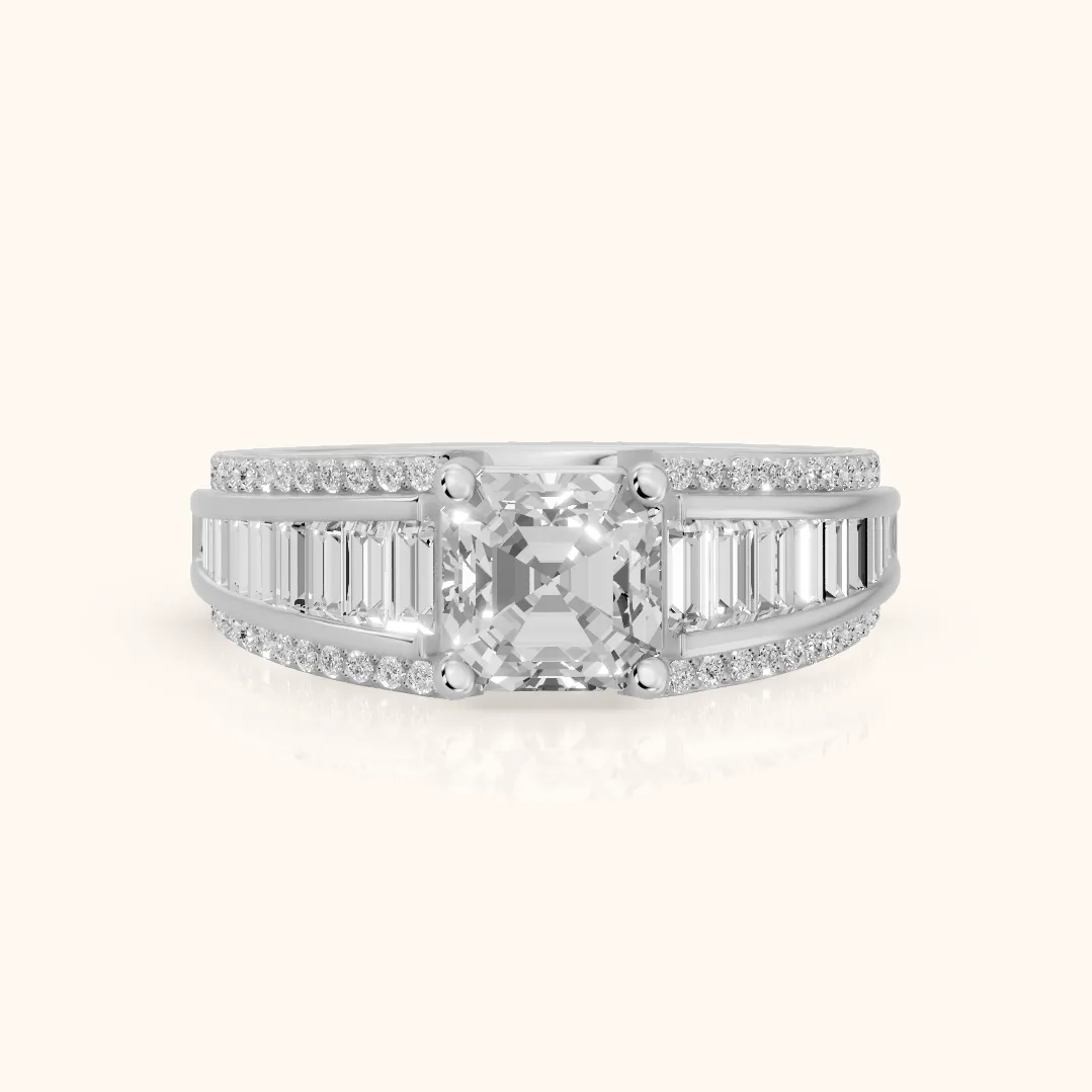 Halle Channel Set Baguette Accent Asscher Diamond Engagement Ring in Silver — view 2