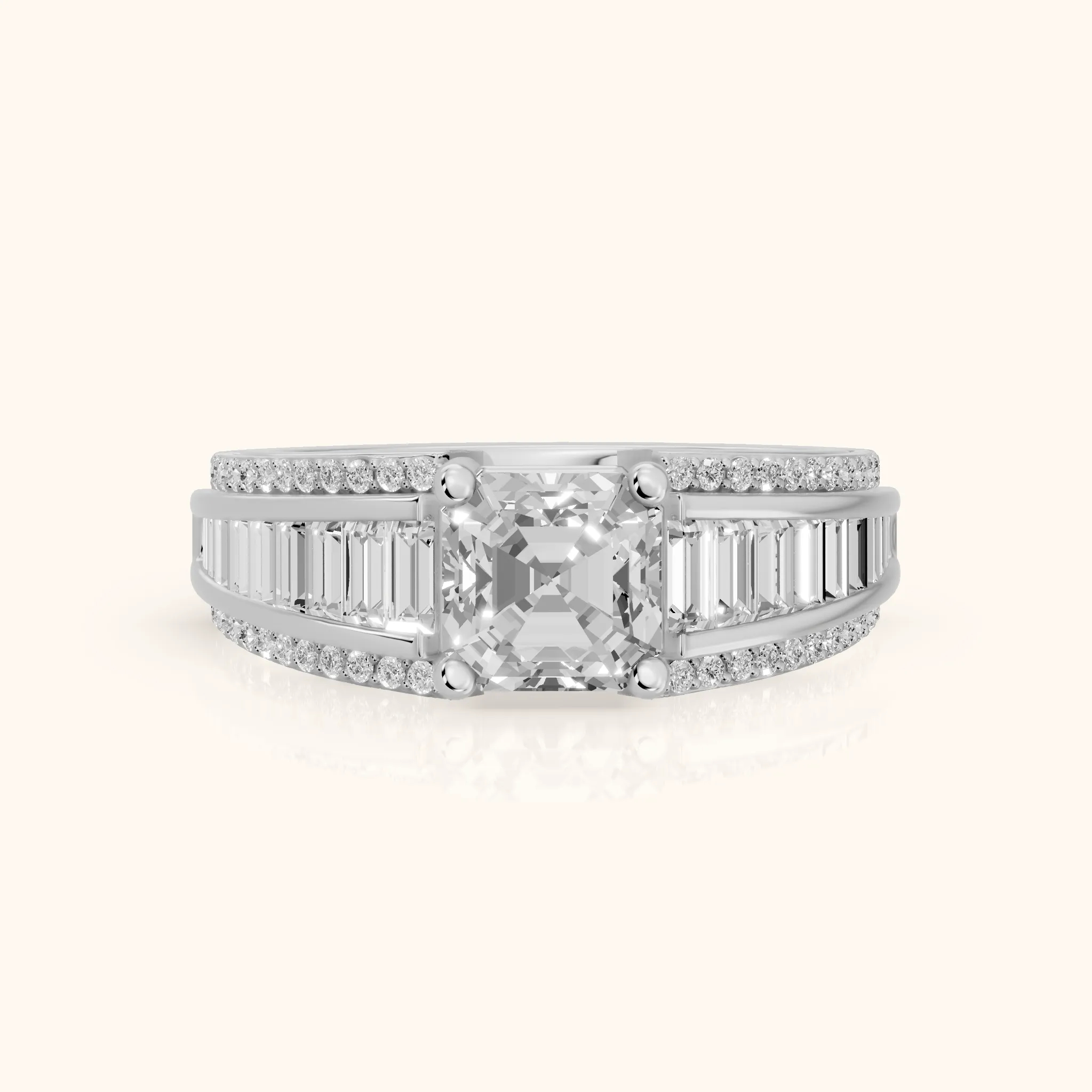 Halle Channel Set Baguette Accent Asscher Diamond Engagement Ring in Silver — view 1
