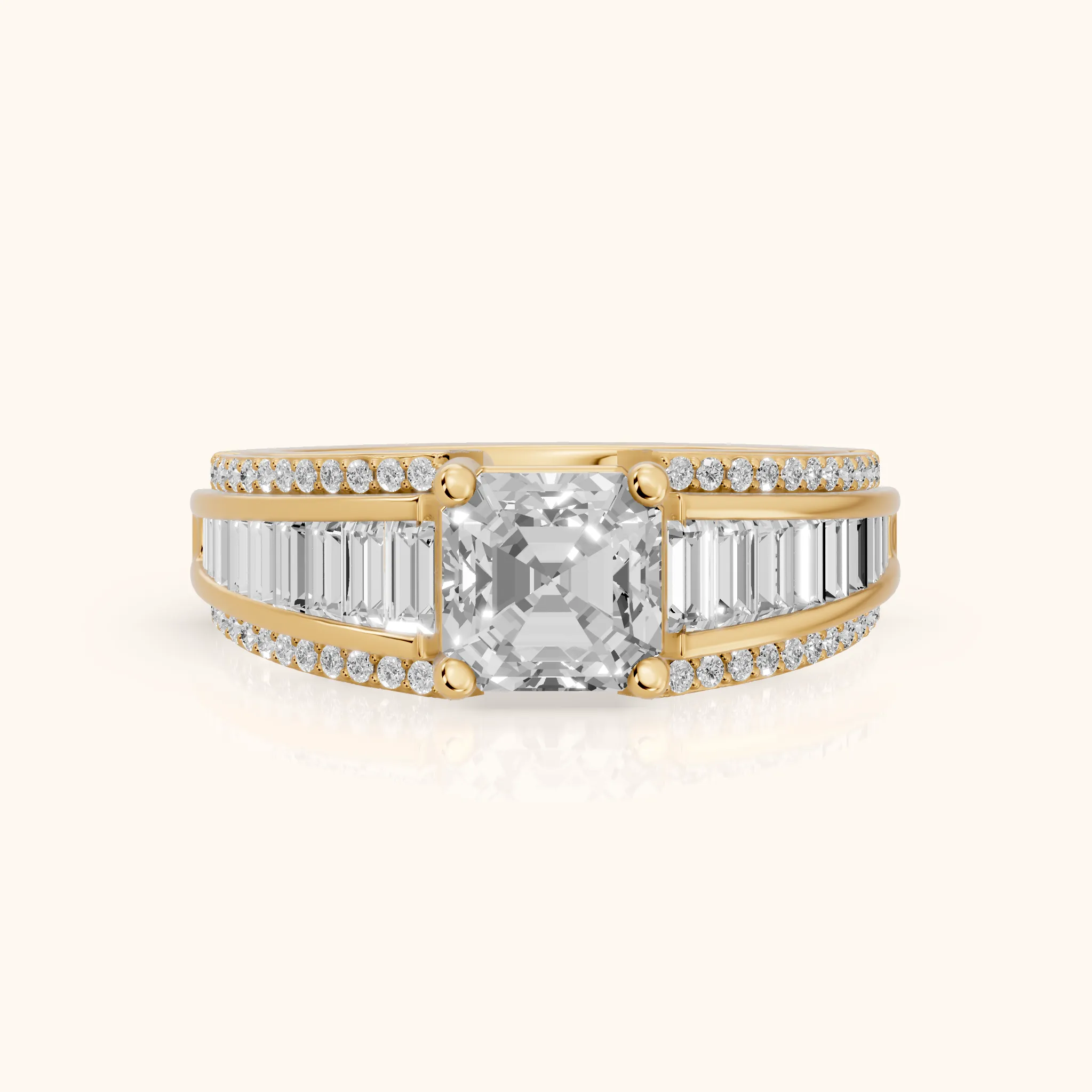 Halle Channel Set Baguette Accent Asscher Diamond Engagement Ring in Yellow Gold — view 1