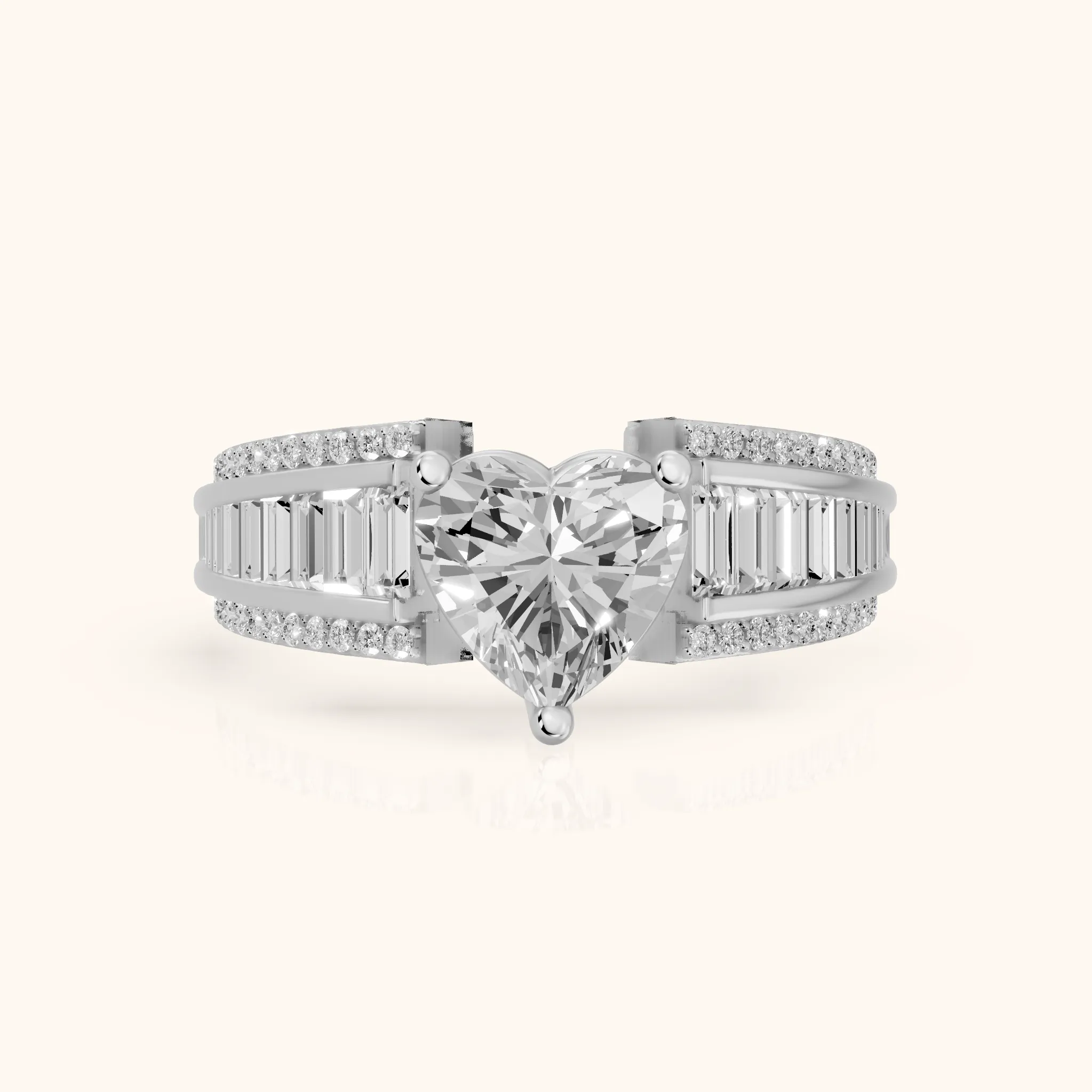Halle Channel Set Baguette Accent Heart Diamond Engagement Ring in Platinum — view 1