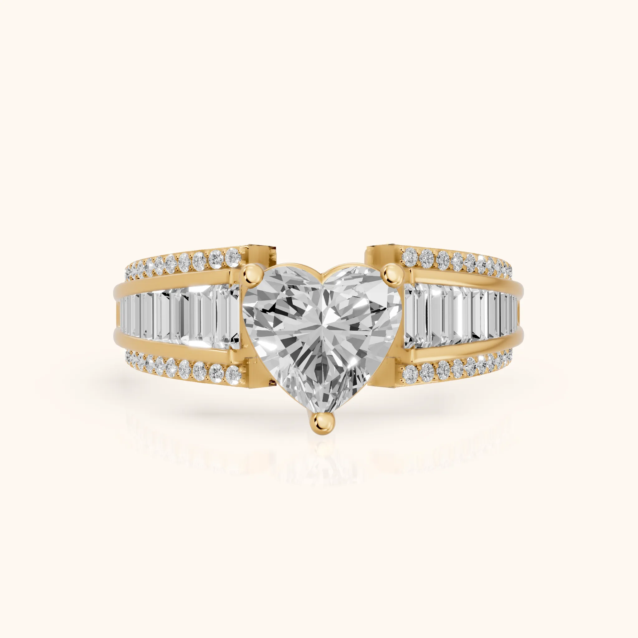 Halle Channel Set Baguette Accent Heart Diamond Engagement Ring in Yellow Gold — view 1