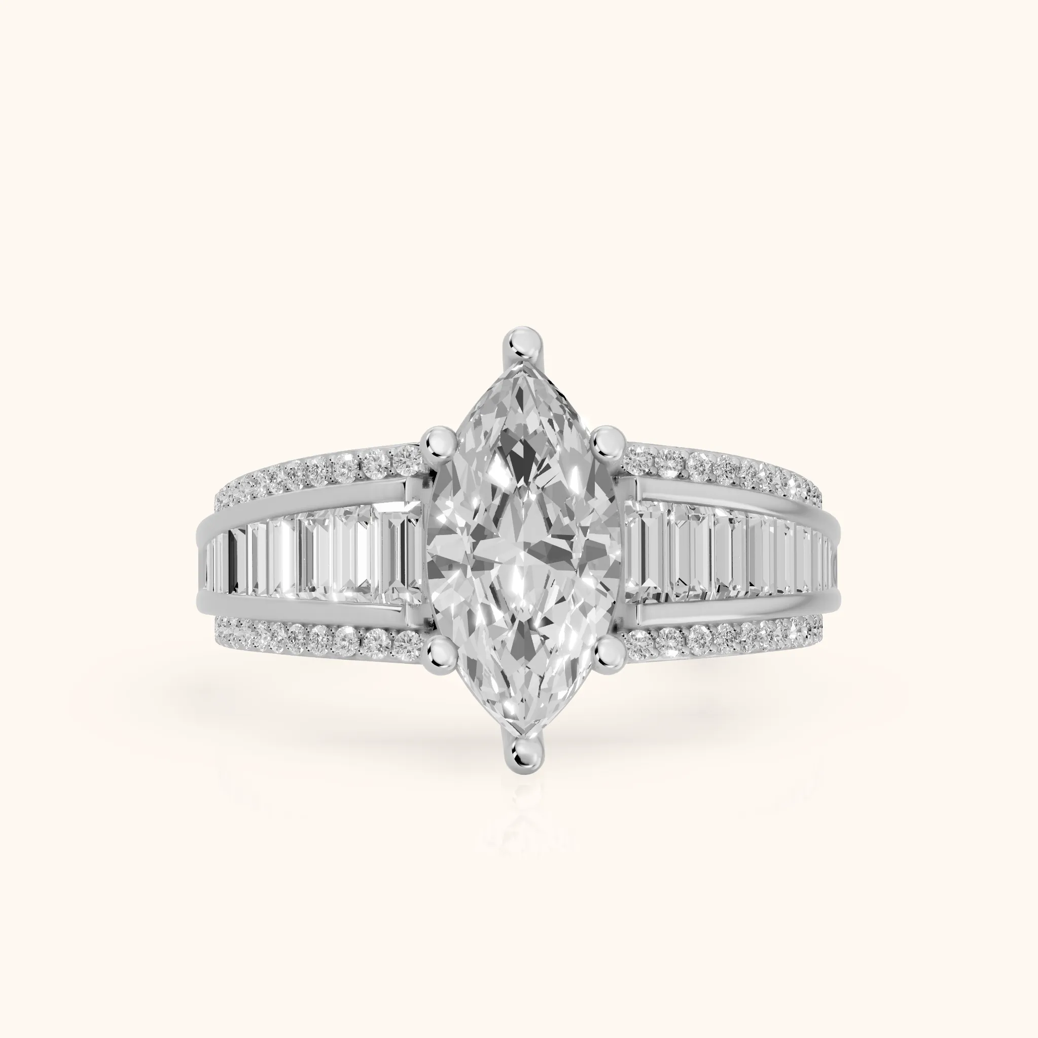 Halle Channel Set Baguette Accent Marquise Diamond Engagement Ring in White Gold — view 1