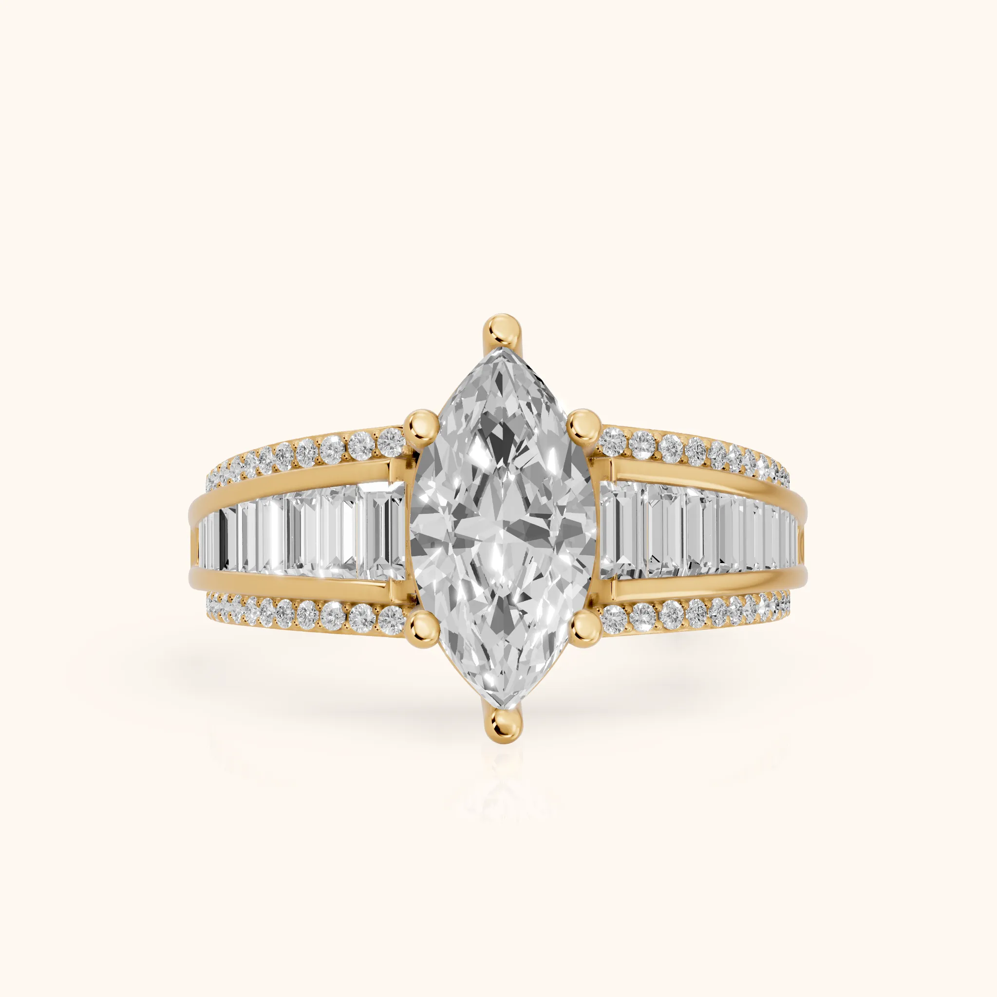 Halle Channel Set Baguette Accent Marquise Diamond Engagement Ring in Yellow Gold — view 1