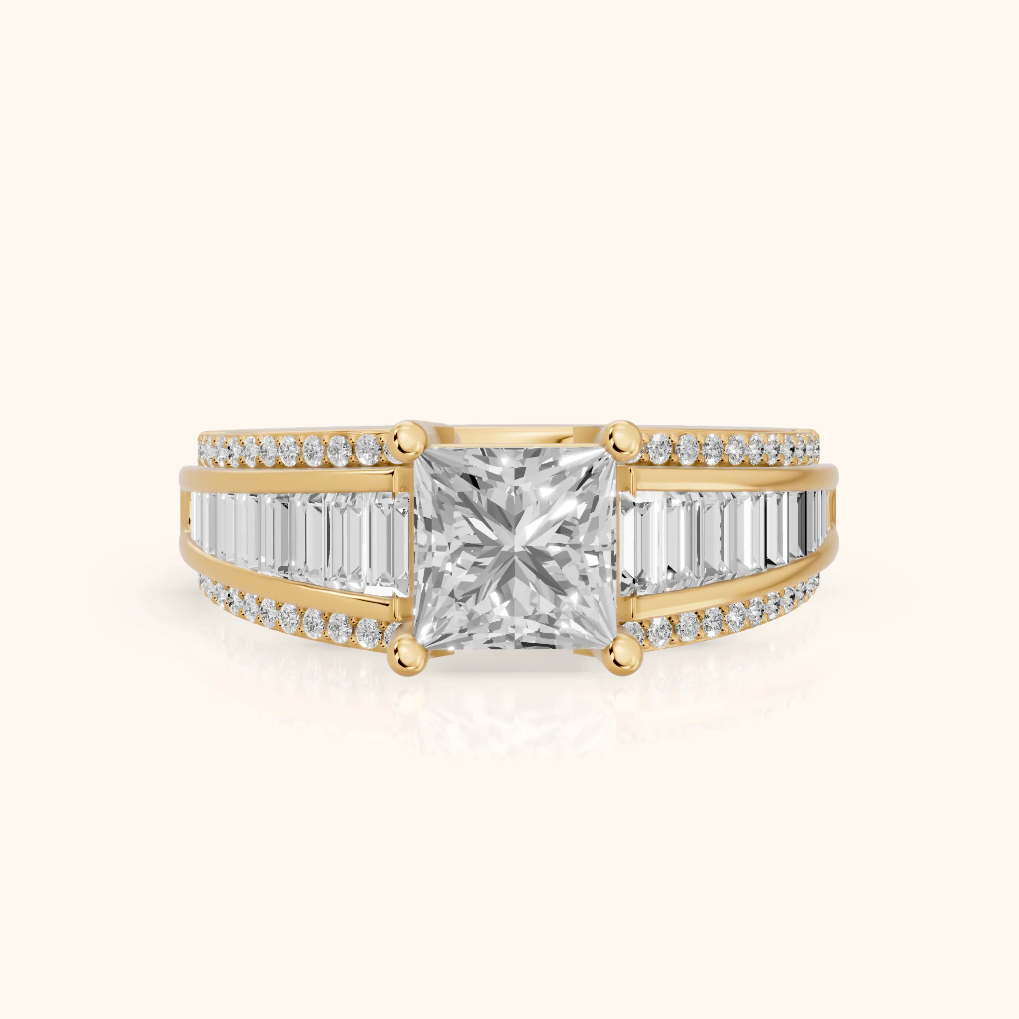 Halle Channel Set Baguette Accent Princess Diamond Engagement Ring in Yellow Gold — view 1