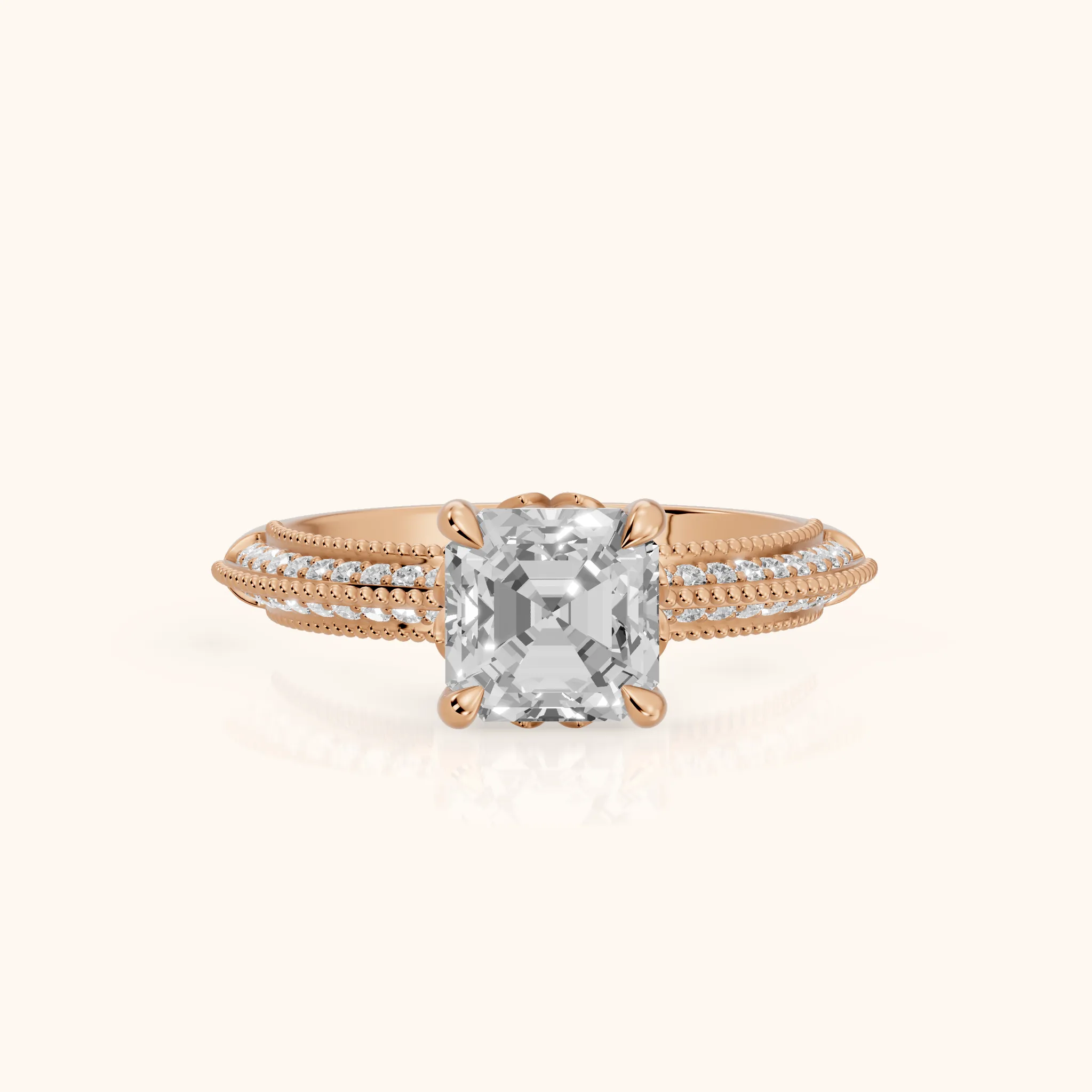 Indie Vintage Milgrain Asscher Diamond Engagement Ring in Rose Gold — view 1