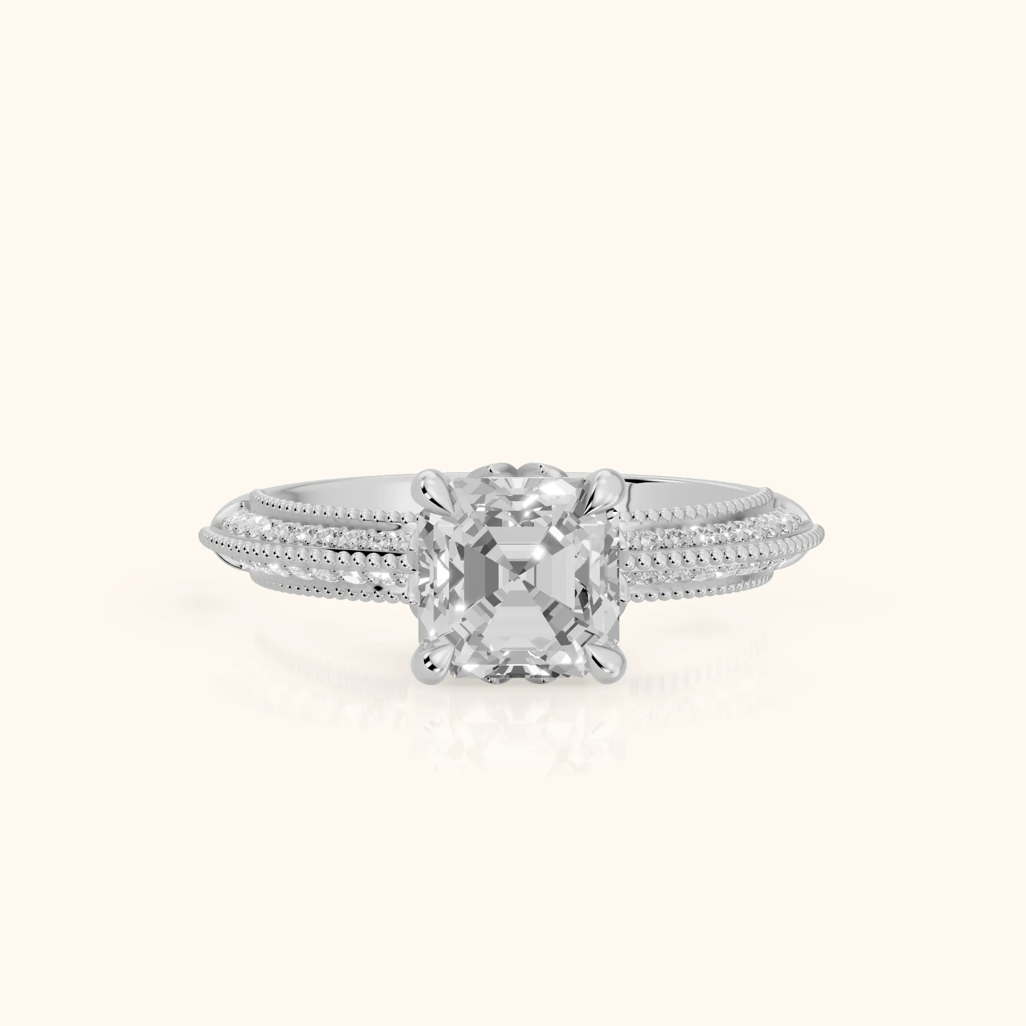 Indie Vintage Milgrain Asscher Diamond Engagement Ring in Silver — view 1