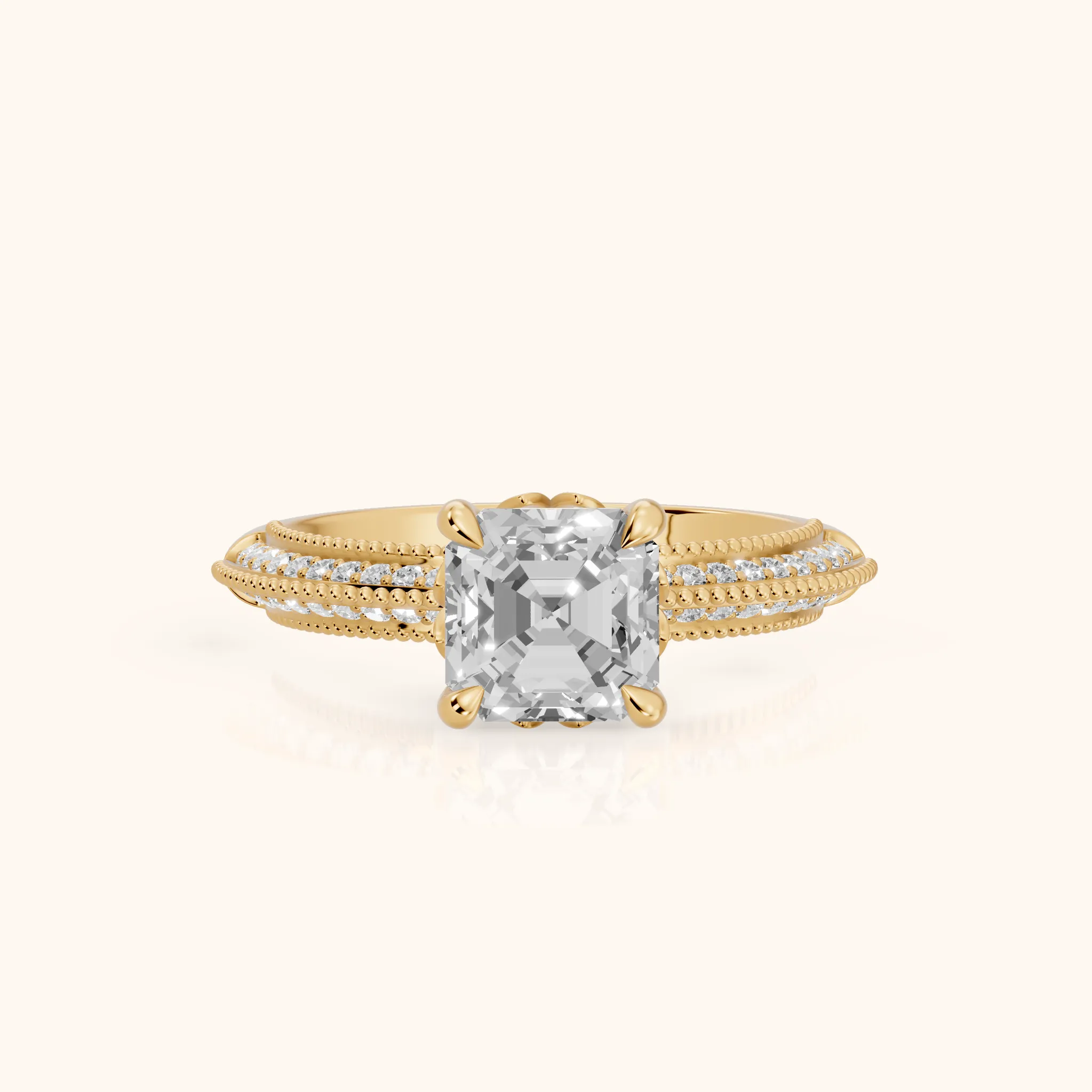 Indie Vintage Milgrain Asscher Diamond Engagement Ring in Yellow Gold — view 1