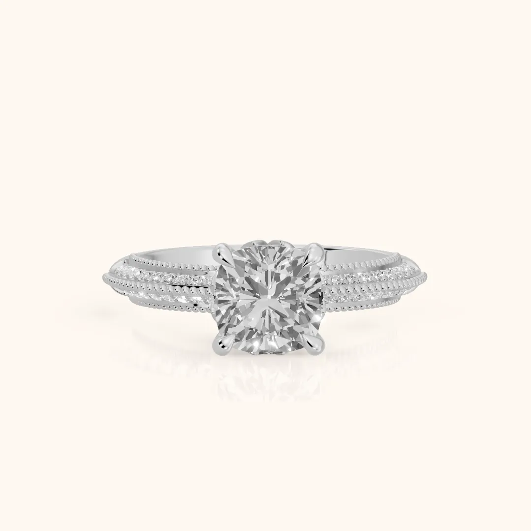Indie Vintage Milgrain Cushion Diamond Engagement Ring in Silver — view 2