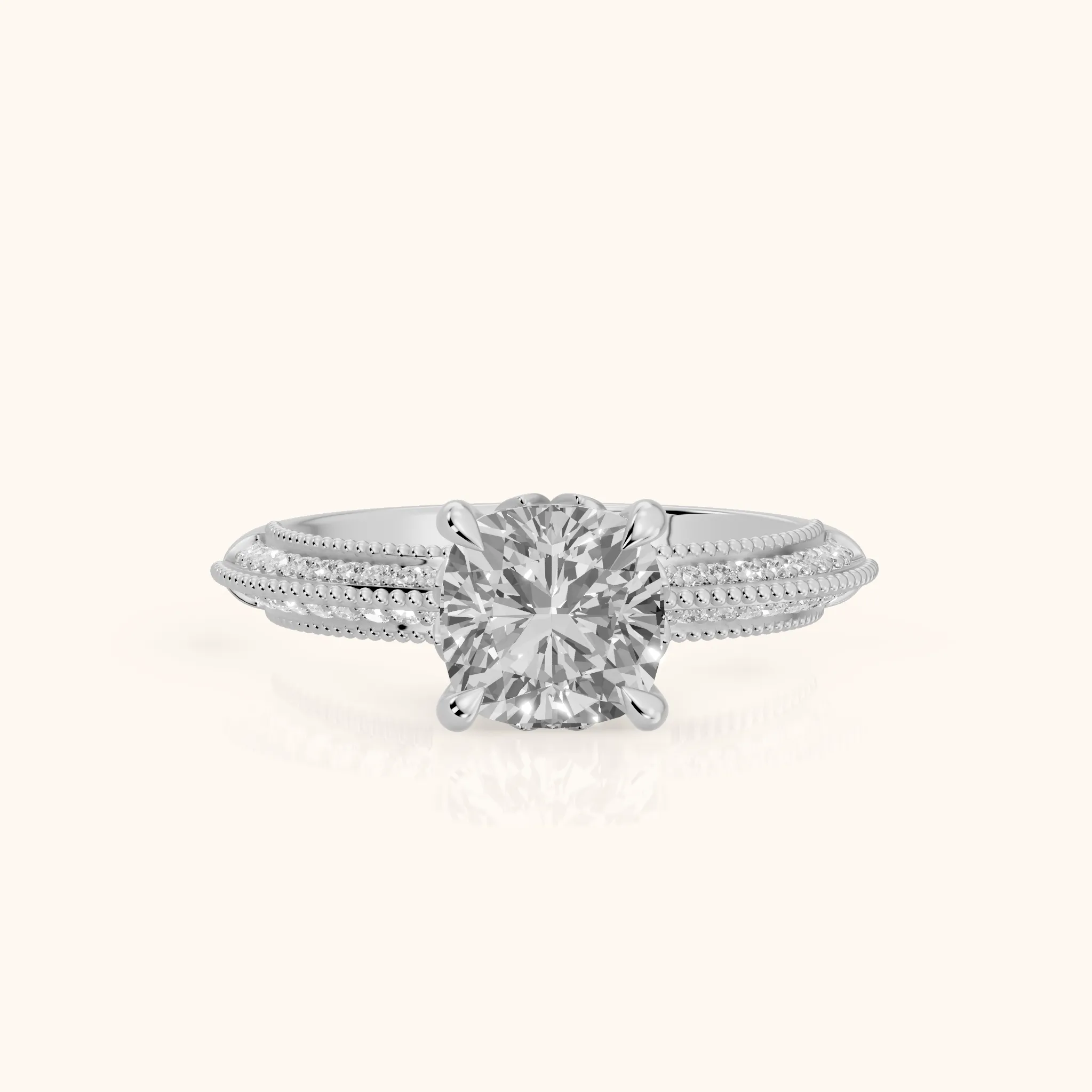 Indie Vintage Milgrain Cushion Diamond Engagement Ring in Silver — view 1
