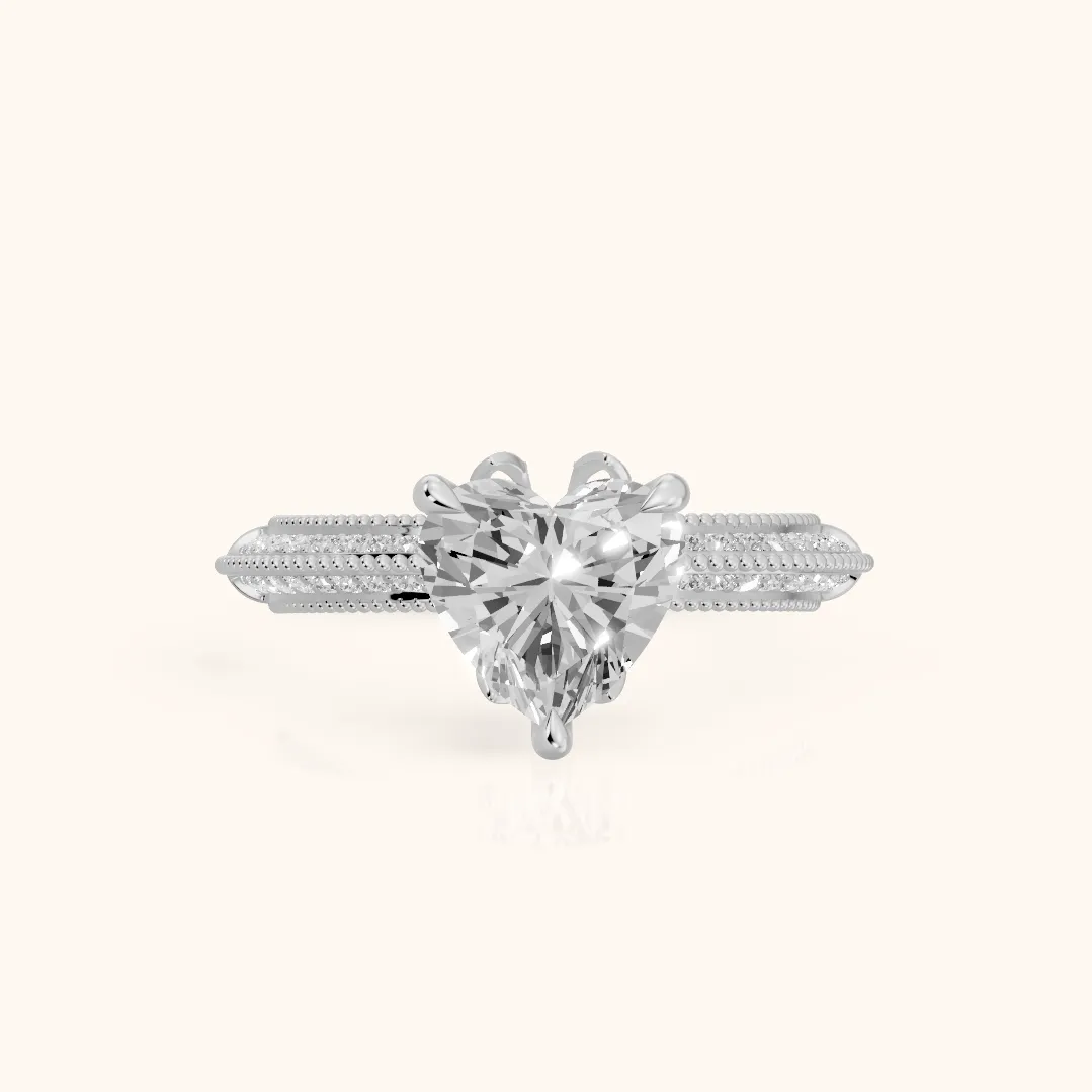 Indie Vintage Milgrain Heart Diamond Engagement Ring in Silver — view 2