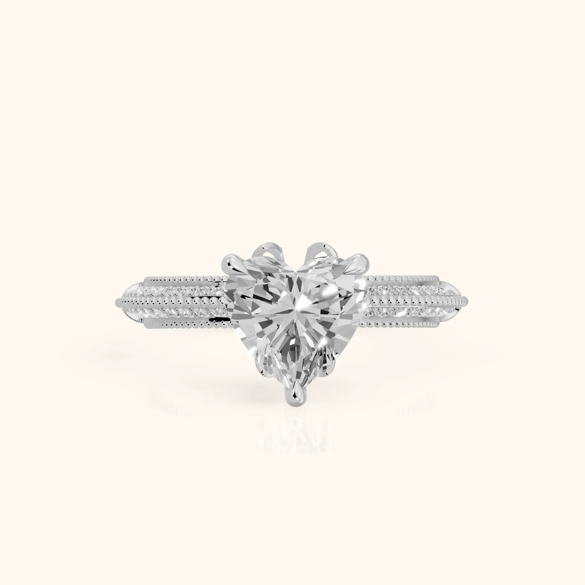 Indie Vintage Milgrain Heart Diamond Engagement Ring in Silver — view 1