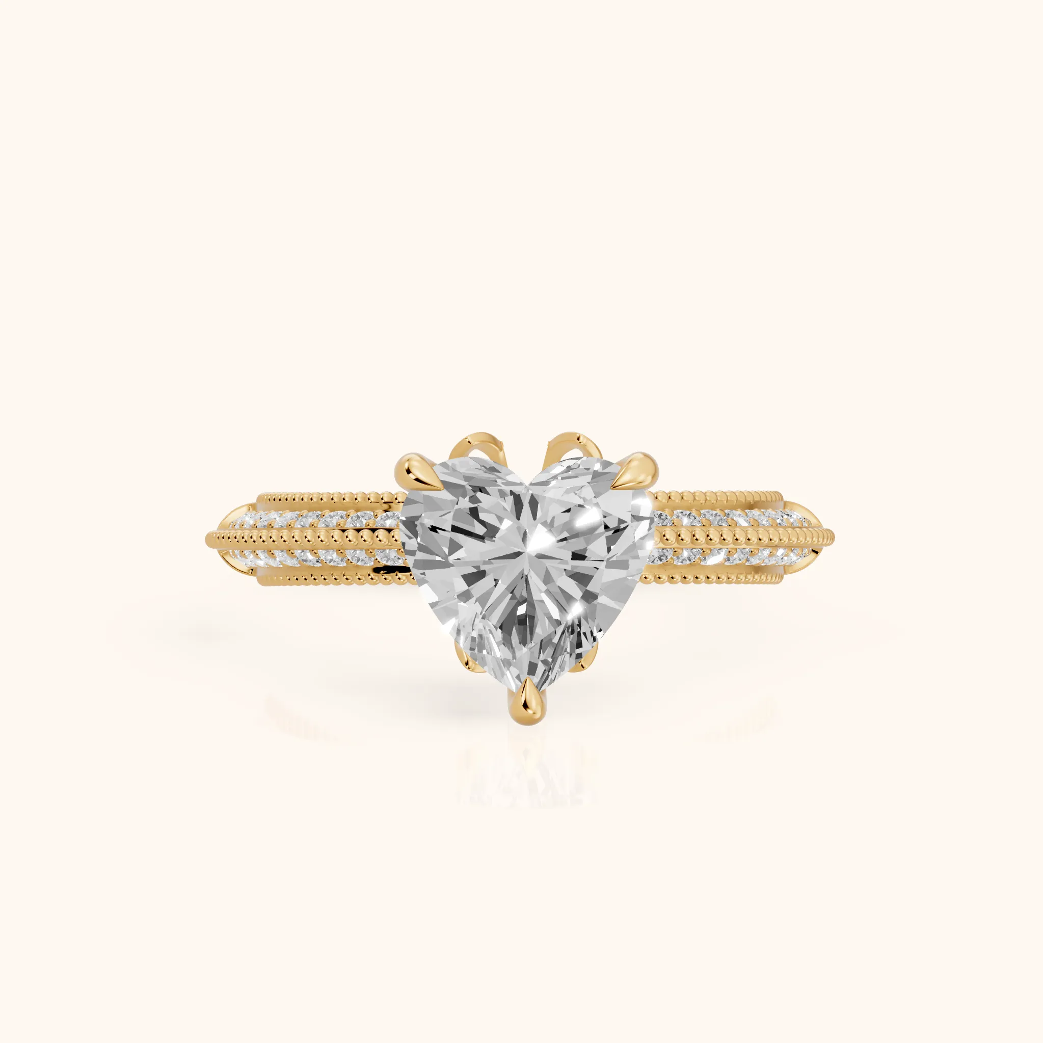 Indie Vintage Milgrain Heart Diamond Engagement Ring in Yellow Gold — view 1