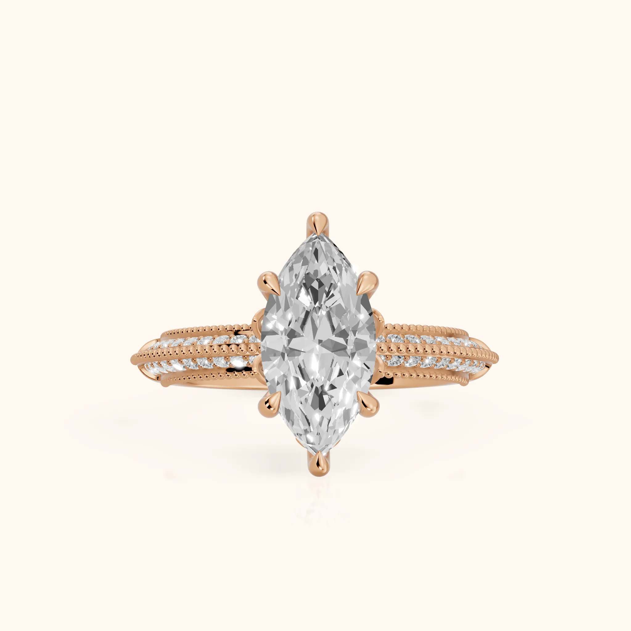 Indie Vintage Milgrain Marquise Diamond Engagement Ring in Rose Gold — view 1