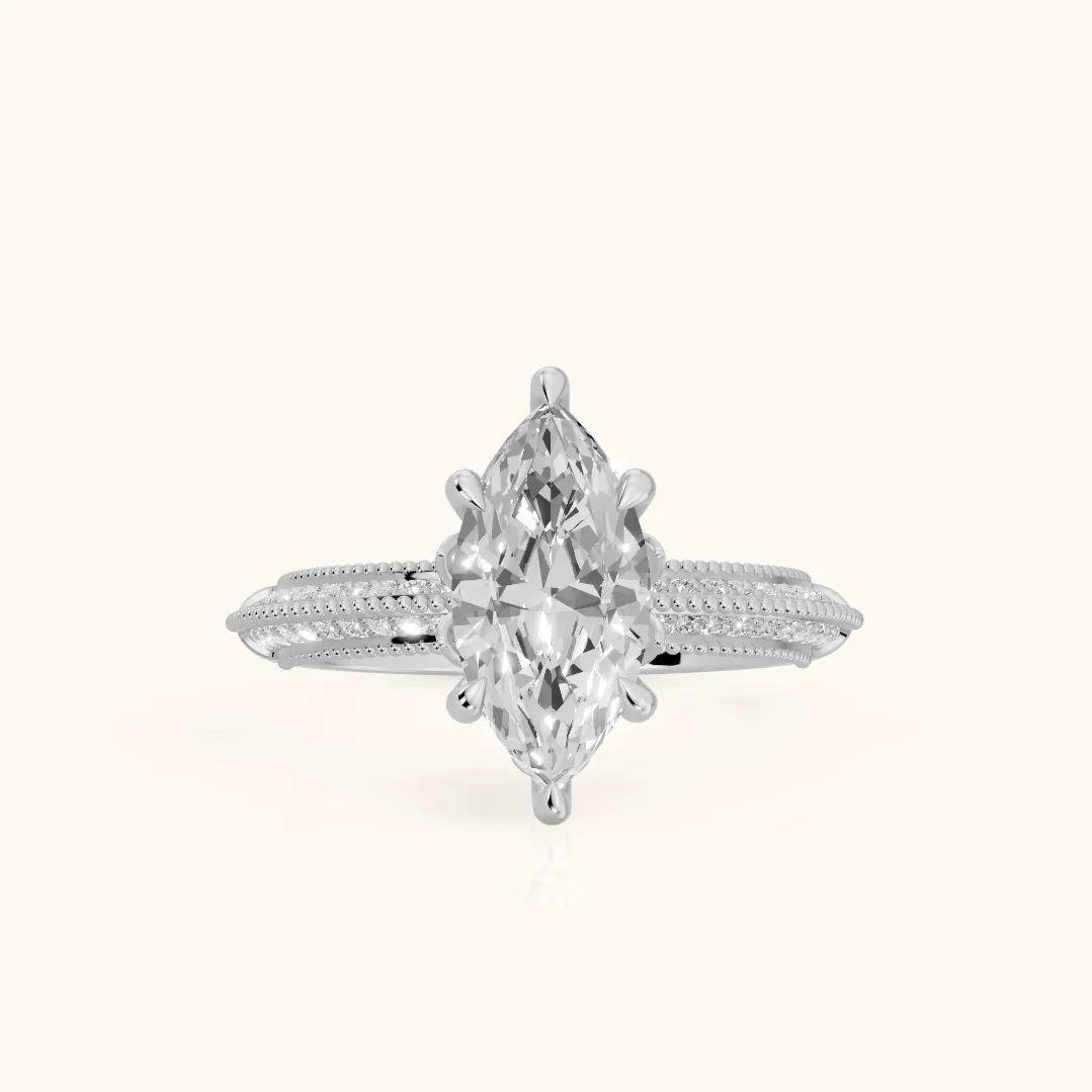 Indie Vintage Milgrain Marquise Diamond Engagement Ring in Silver — view 2