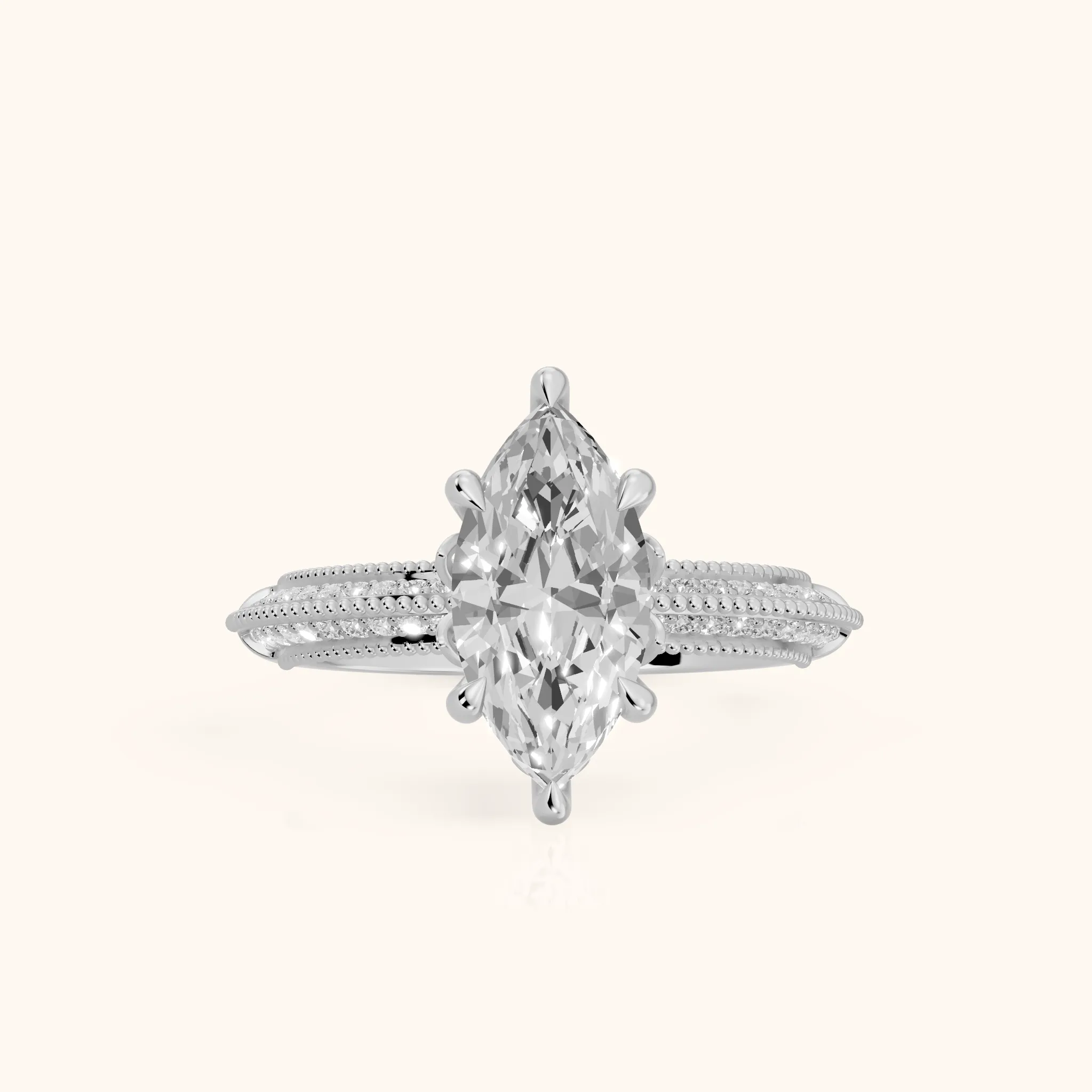 Indie Vintage Milgrain Marquise Diamond Engagement Ring in Silver — view 1