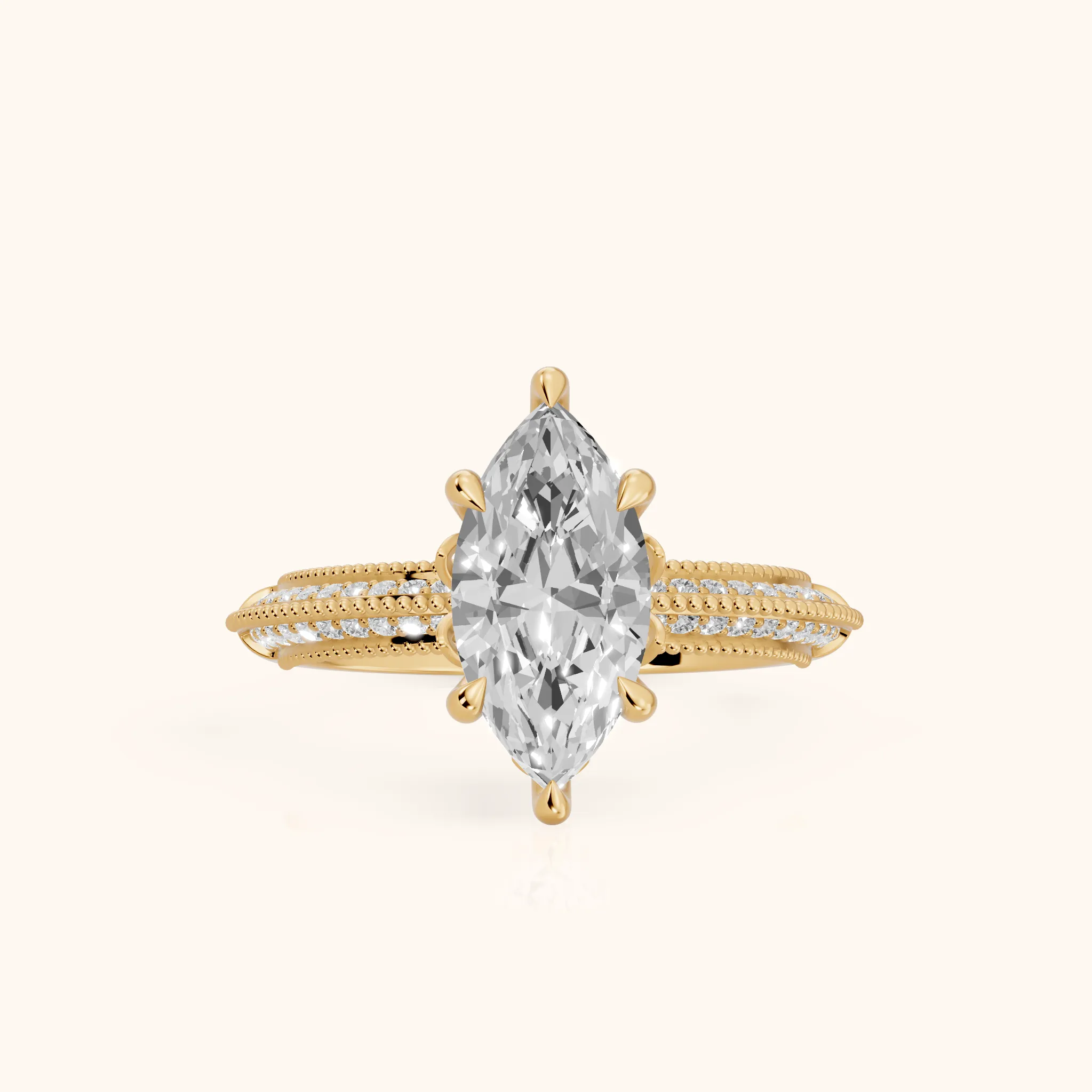 Indie Vintage Milgrain Marquise Diamond Engagement Ring in Yellow Gold — view 1