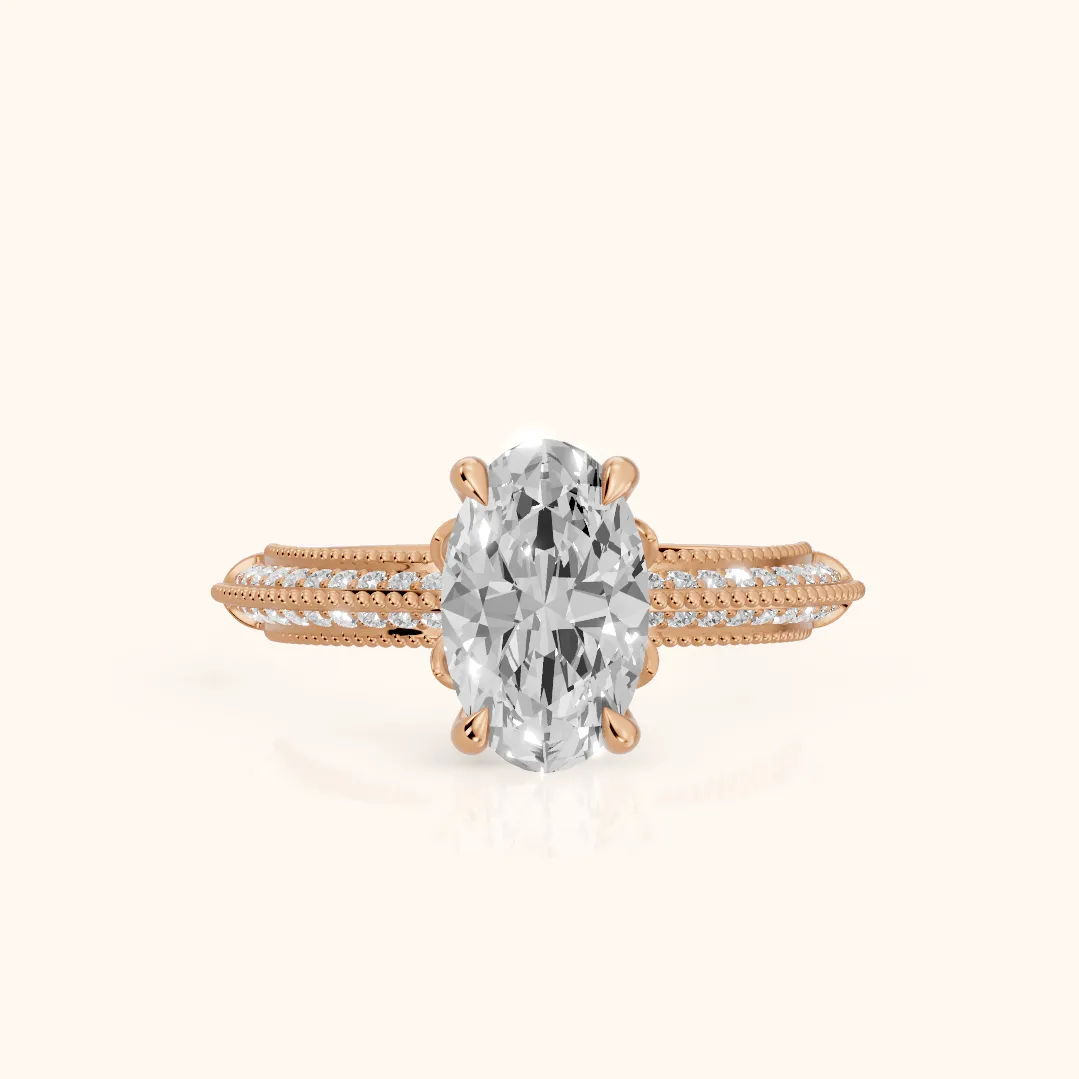 Indie Vintage Milgrain Oval Diamond Engagement Ring in Rose Gold — view 2