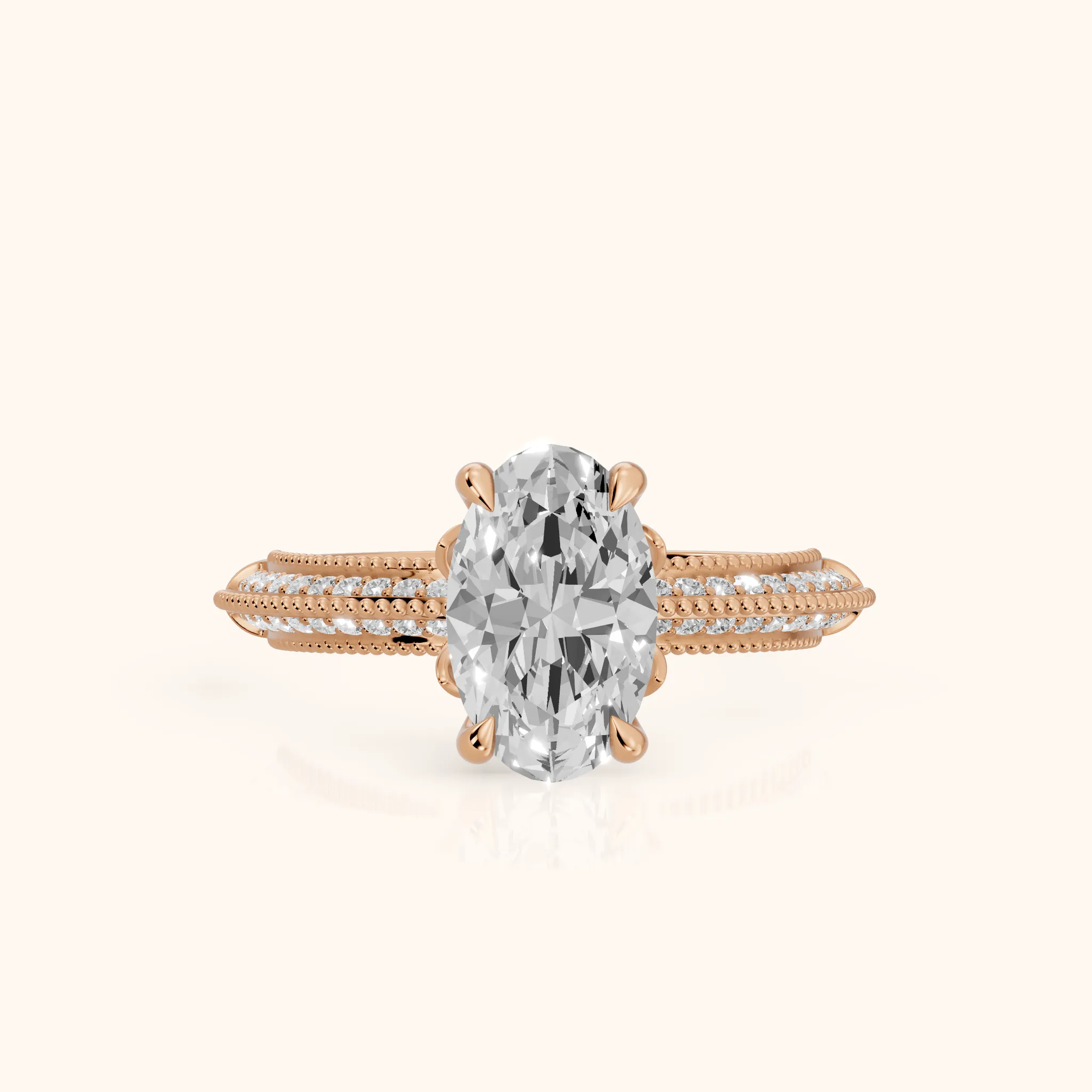 Indie Vintage Milgrain Oval Diamond Engagement Ring in Rose Gold — view 1
