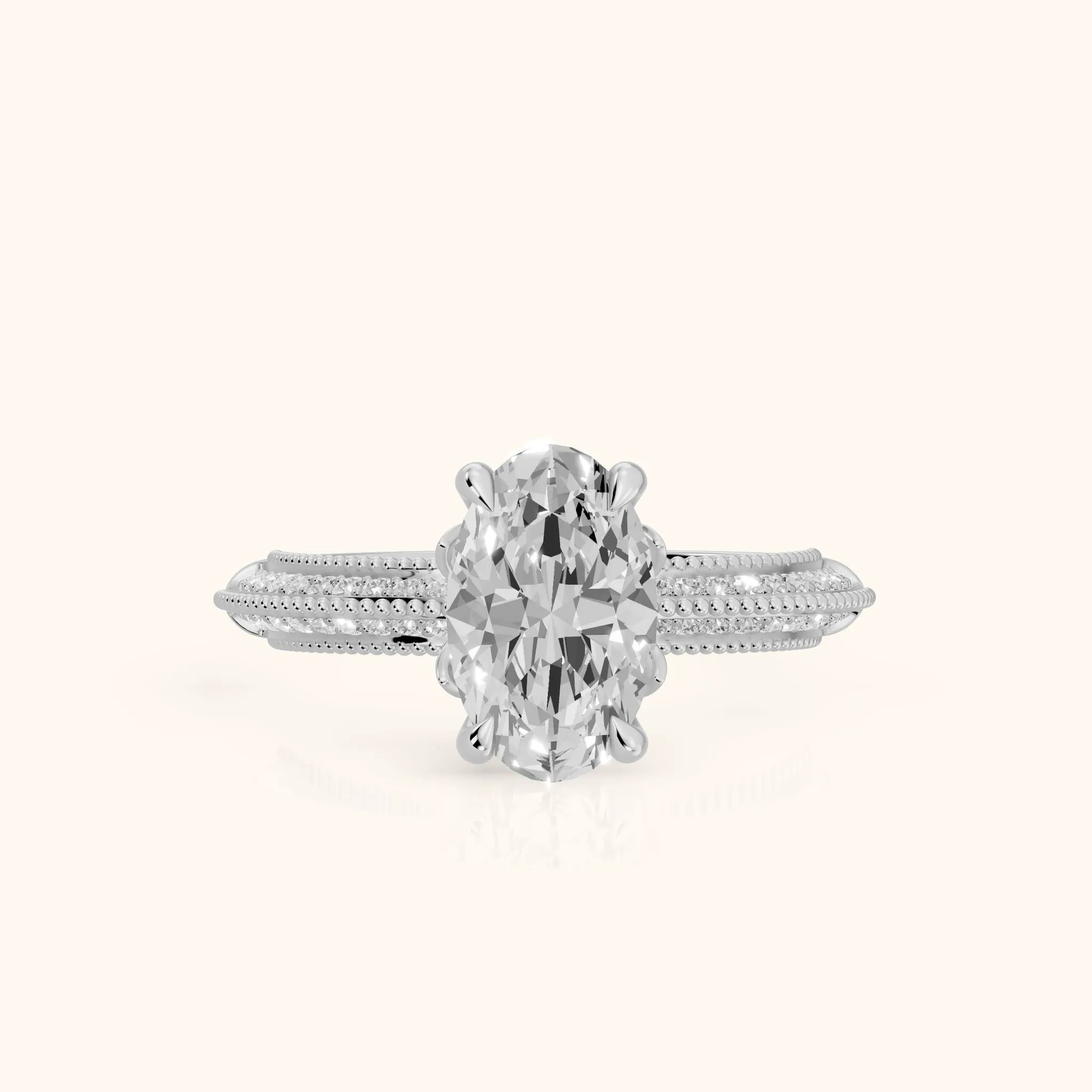 Indie Vintage Milgrain Oval Diamond Engagement Ring in Silver — view 1