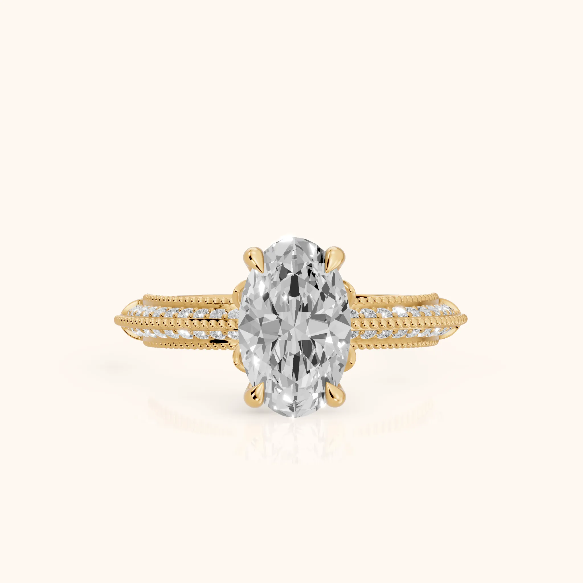Indie Vintage Milgrain Oval Diamond Engagement Ring in Yellow Gold — view 1
