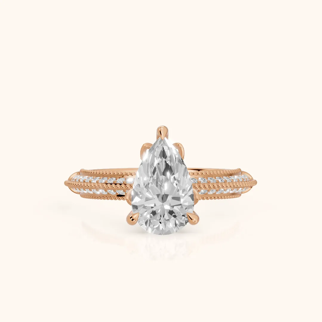 Indie Vintage Milgrain Pear Diamond Engagement Ring in Rose Gold — view 2
