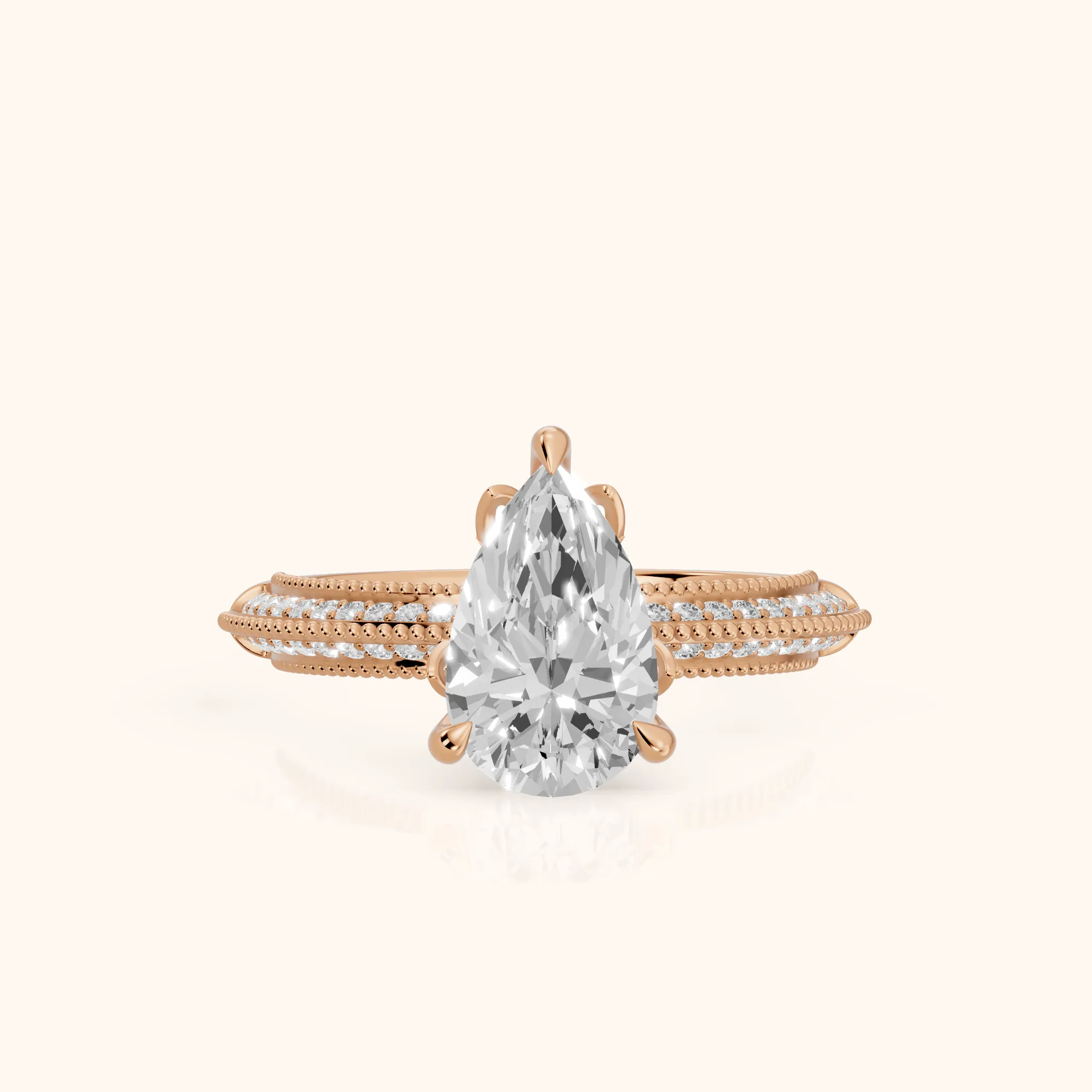 Indie Vintage Milgrain Pear Diamond Engagement Ring in Rose Gold — view 1