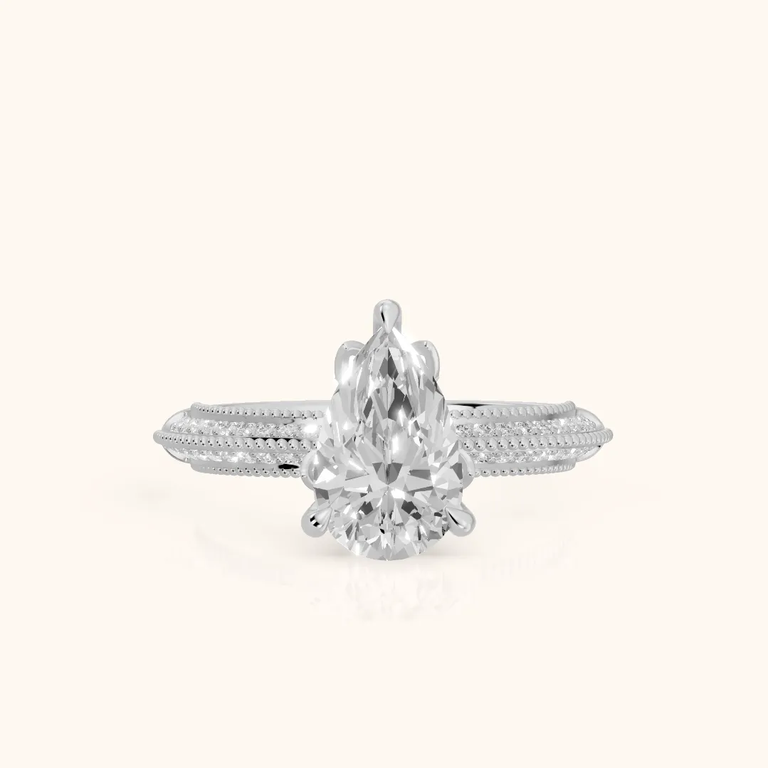 Indie Vintage Milgrain Pear Diamond Engagement Ring in Silver — view 2