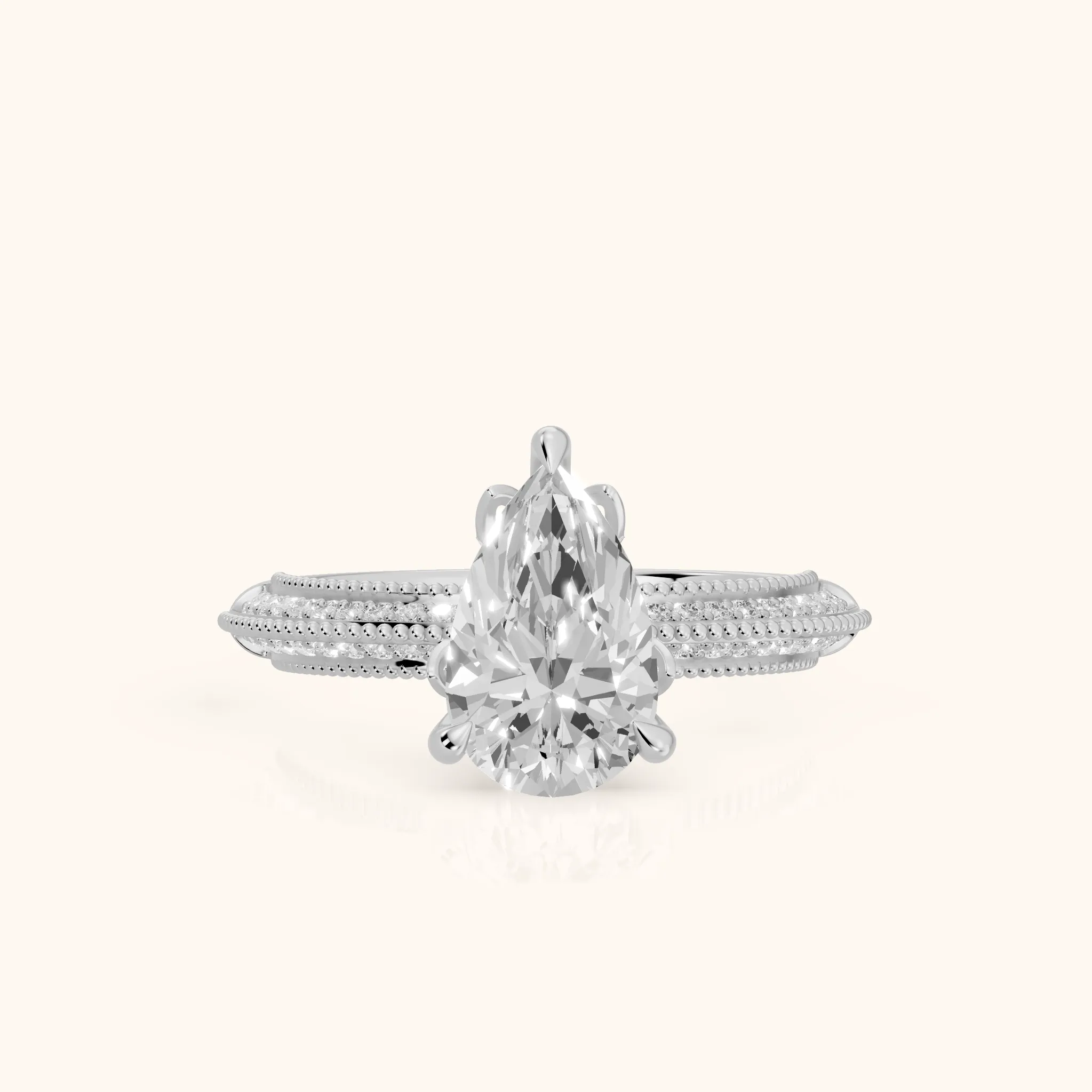Indie Vintage Milgrain Pear Diamond Engagement Ring in Silver — view 1