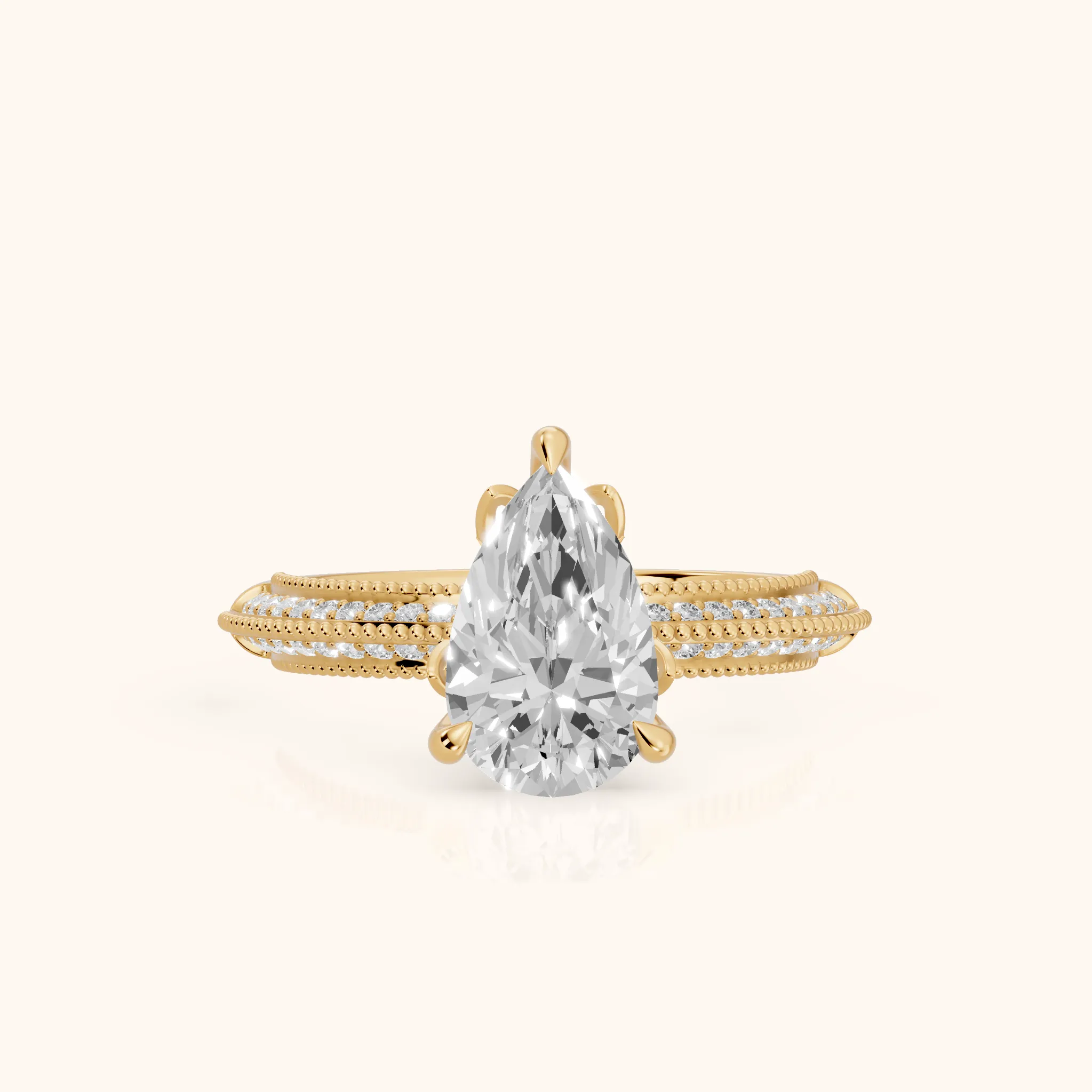 Indie Vintage Milgrain Pear Diamond Engagement Ring in Yellow Gold — view 1