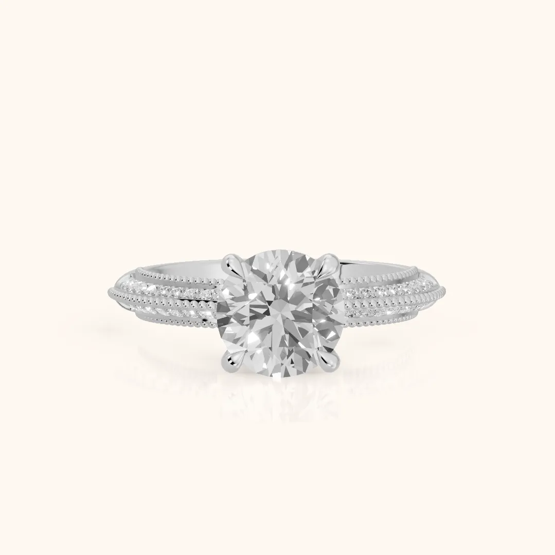 Indie Vintage Milgrain Round Diamond Engagement Ring in Silver — view 2