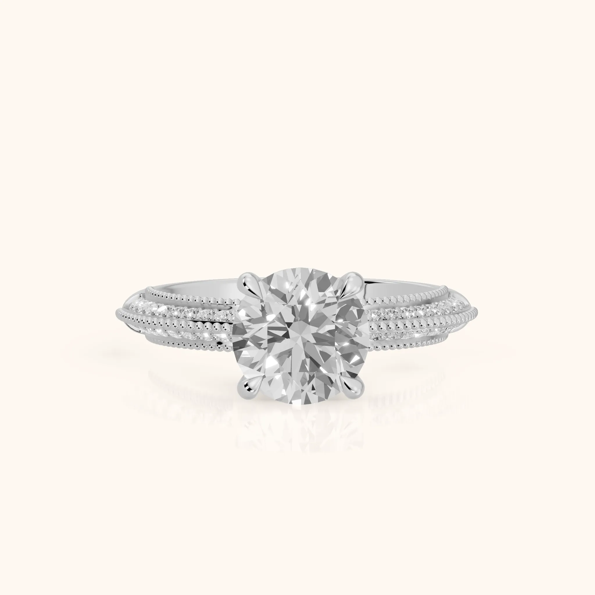 Indie Vintage Milgrain Round Diamond Engagement Ring in Silver — view 1