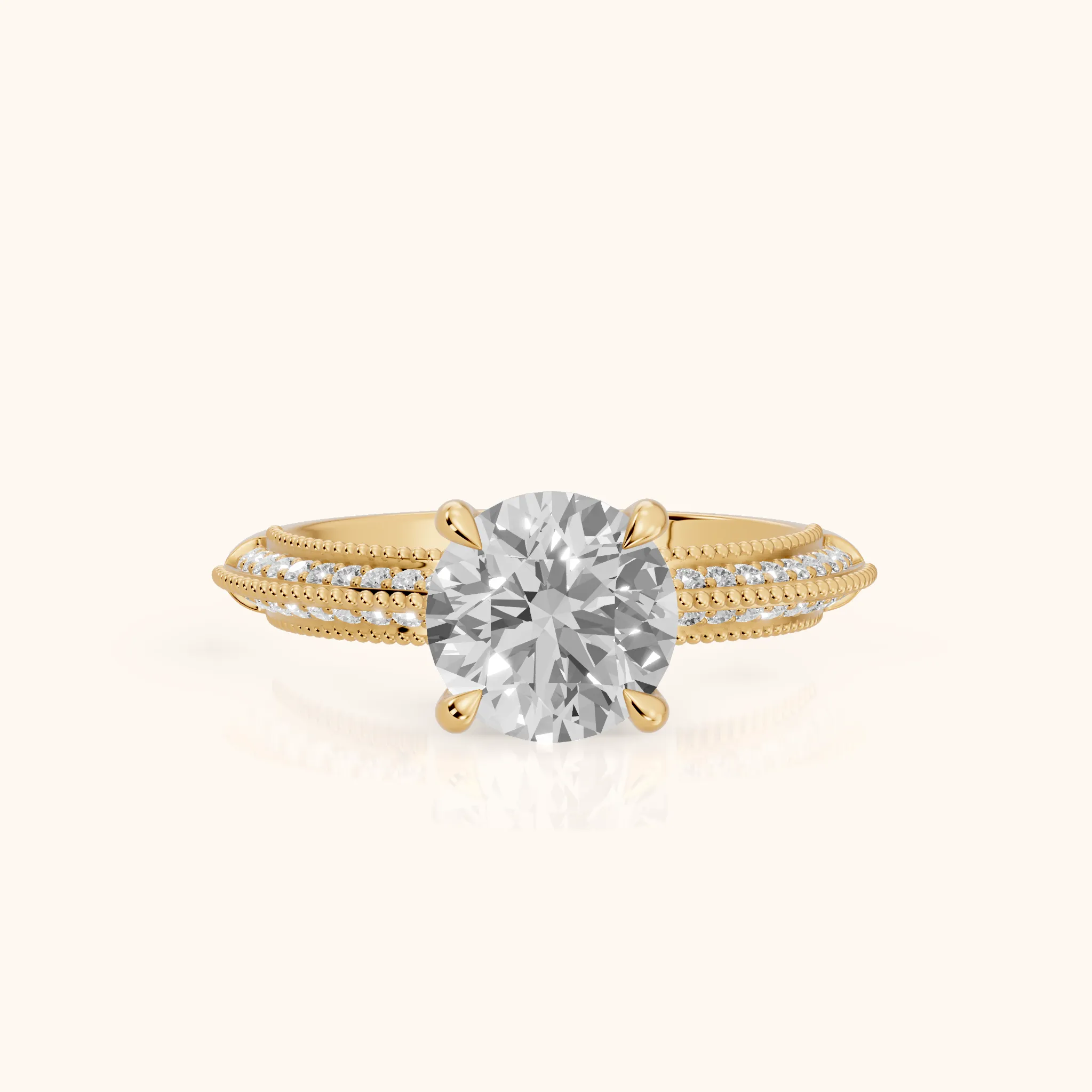 Indie Vintage Milgrain Round Diamond Engagement Ring in Yellow Gold — view 1