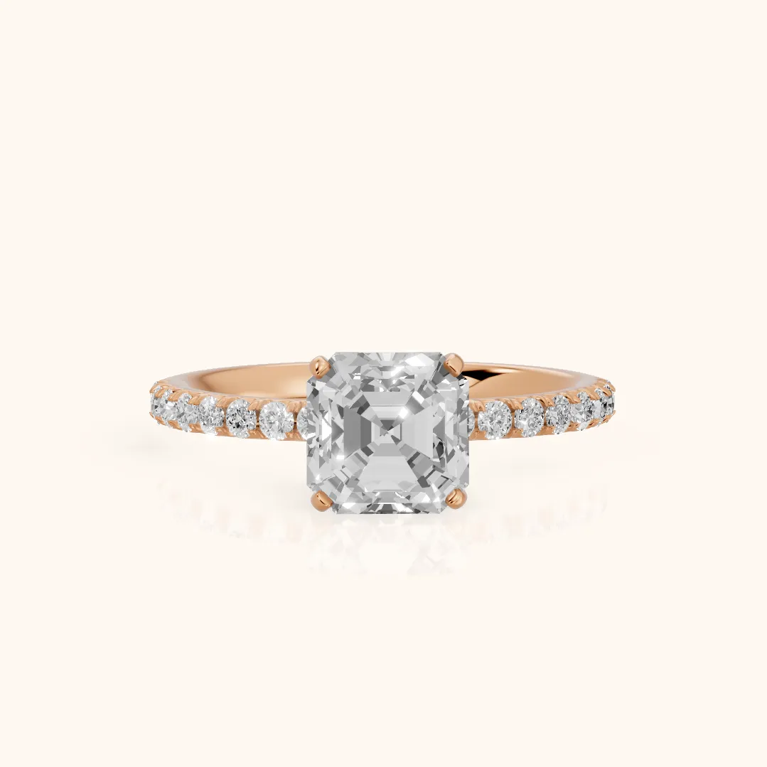 Juna French Pavé Solitaire Asscher Diamond Engagement Ring in Rose Gold — view 2