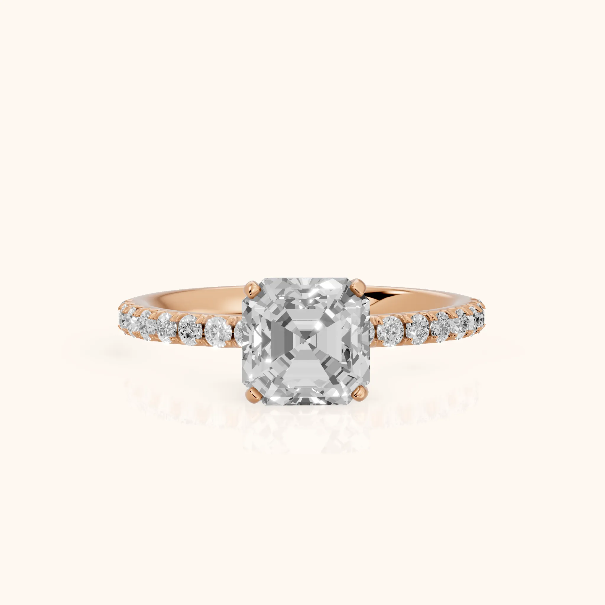 Juna French Pavé Solitaire Asscher Diamond Engagement Ring in Rose Gold — view 1
