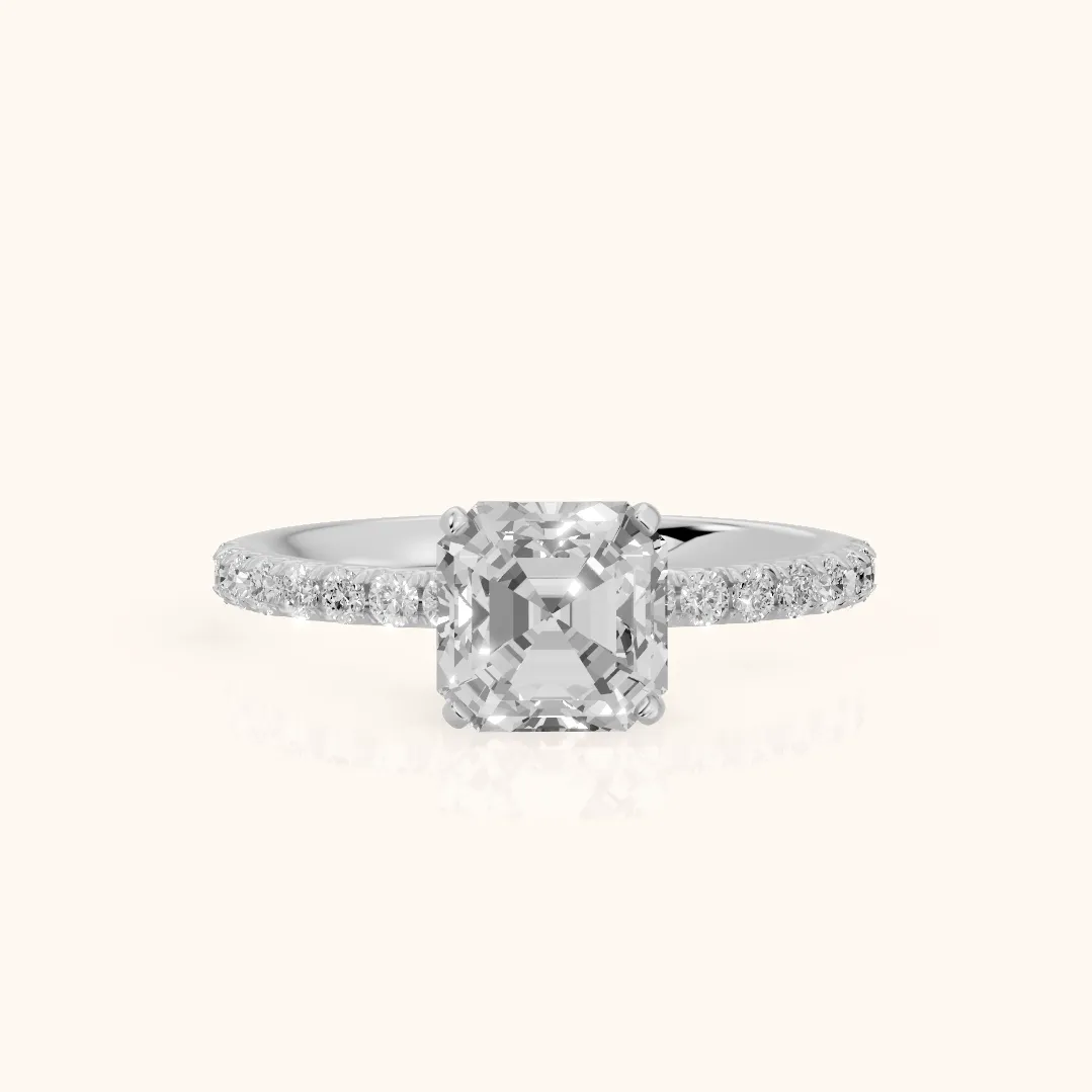 Juna French Pavé Solitaire Asscher Diamond Engagement Ring in Silver — view 2