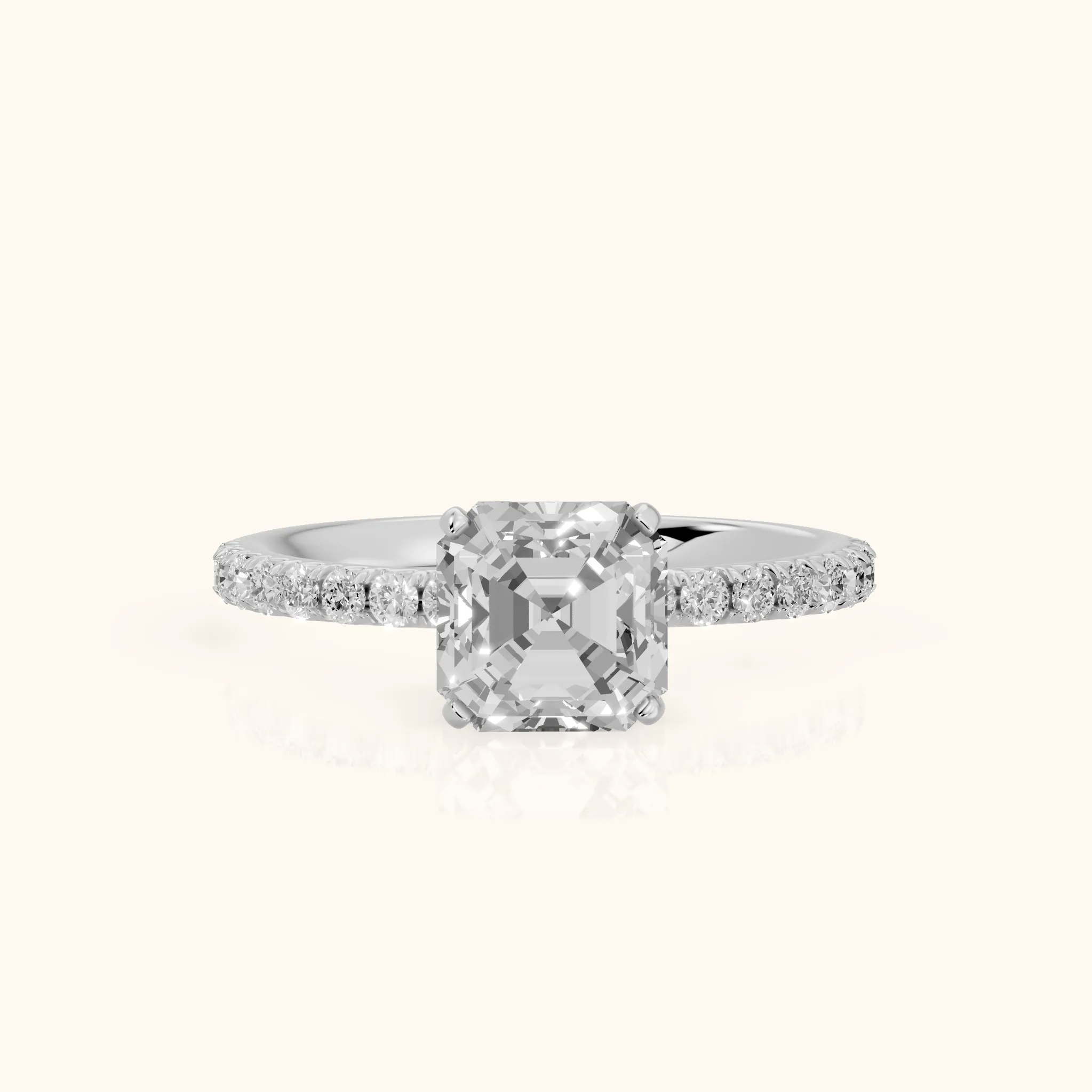 Juna French Pavé Solitaire Asscher Diamond Engagement Ring in Silver — view 1