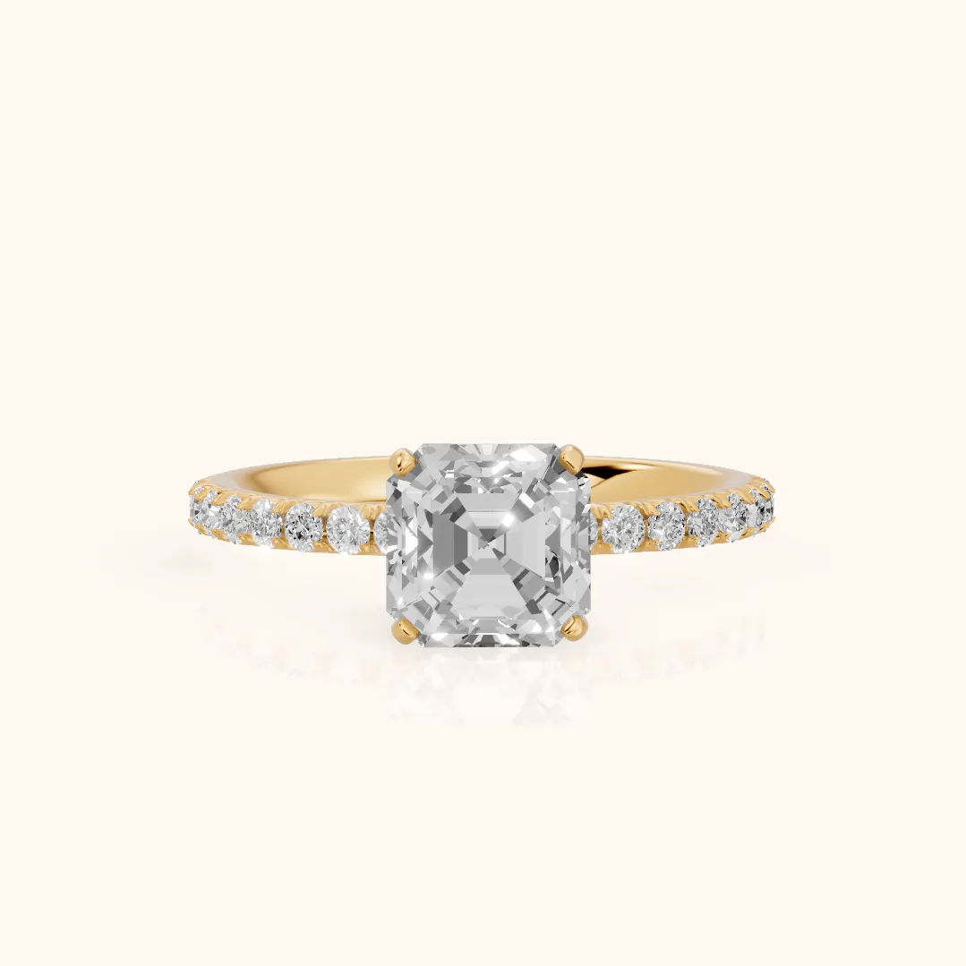 Juna French Pavé Solitaire Asscher Diamond Engagement Ring in Yellow Gold — view 2