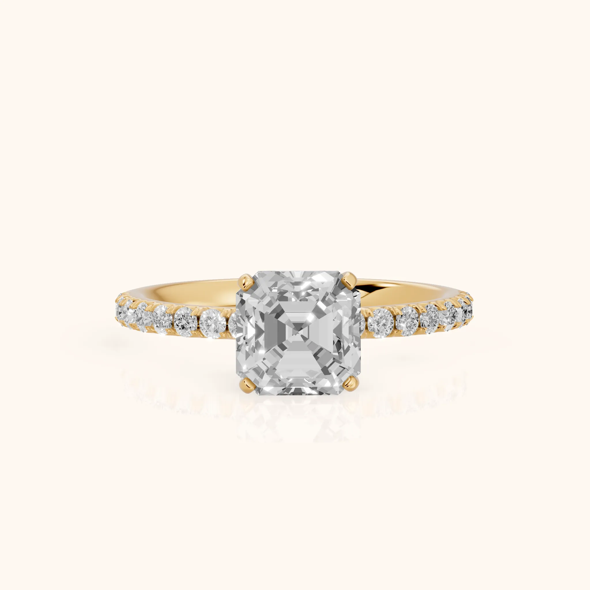 Juna French Pavé Solitaire Asscher Diamond Engagement Ring in Yellow Gold — view 1